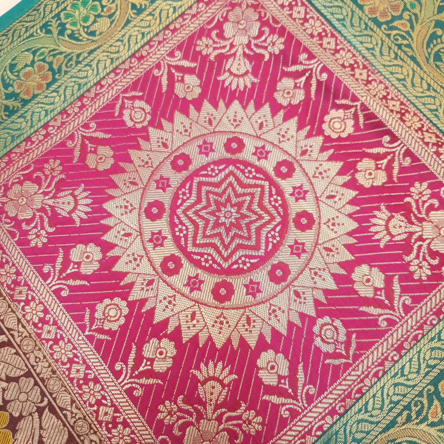 Dining Table Runner Mandala Woven Zari Brocade Banarasi Decor Cover Multi color