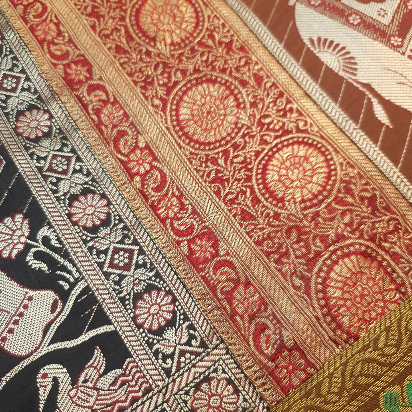 Dining Table Runner Elephant Woven Zari Brocade Banarasi Cover Multi Color