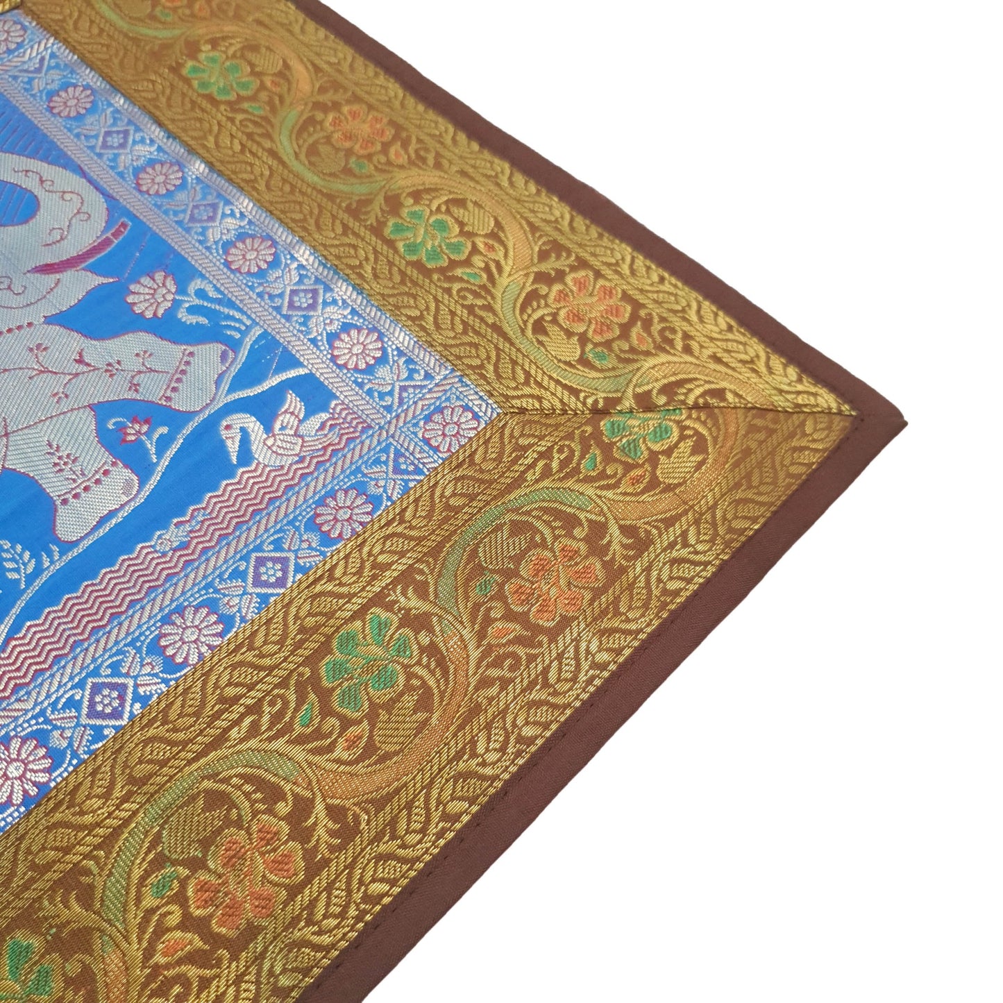 Dining Table Runner Elephant Woven Zari Brocade Banarasi Cover Multi Color