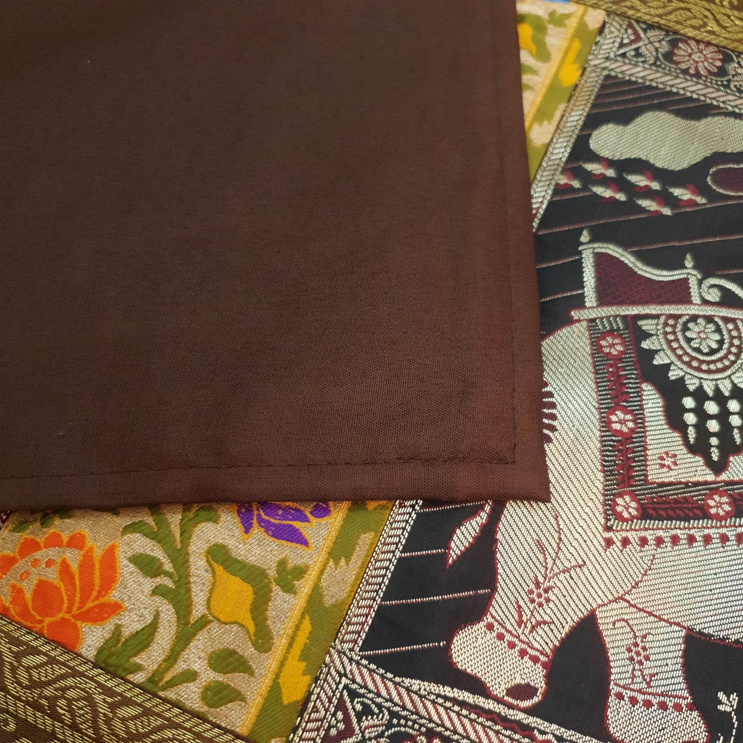 Dining Table Runner Elephant Woven Zari Brocade Banarasi Cover Multi Color