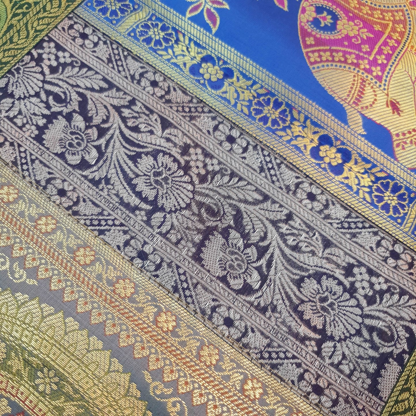 Dining Table Runner Floral Zari Brocade Banarasi Cover Mandala Woven Multi Color