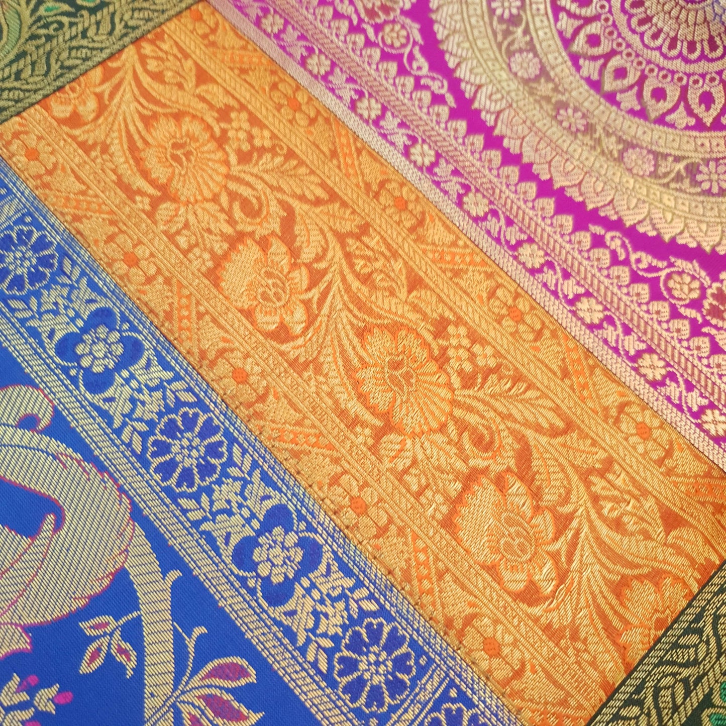 Dining Table Runner Floral Zari Brocade Banarasi Cover Mandala Woven Multi Color