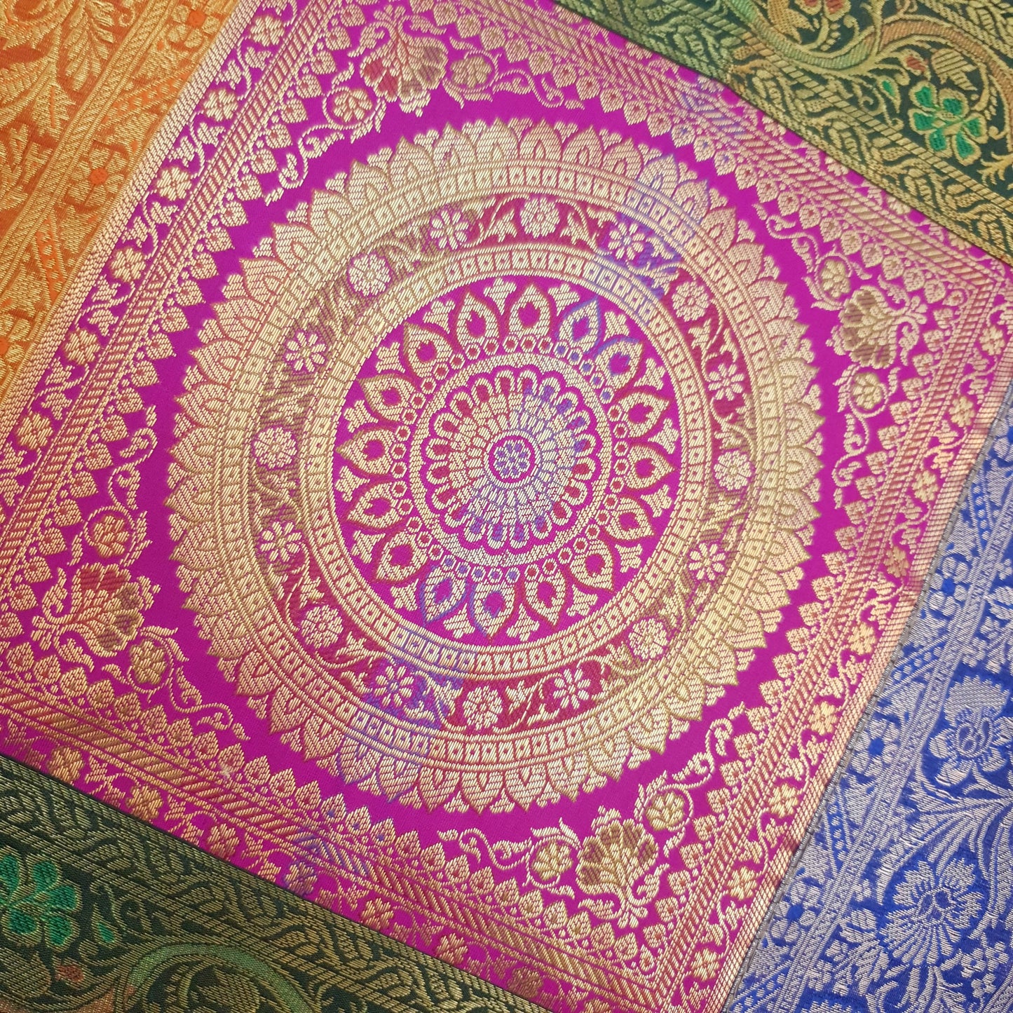 Dining Table Runner Floral Zari Brocade Banarasi Cover Mandala Woven Multi Color