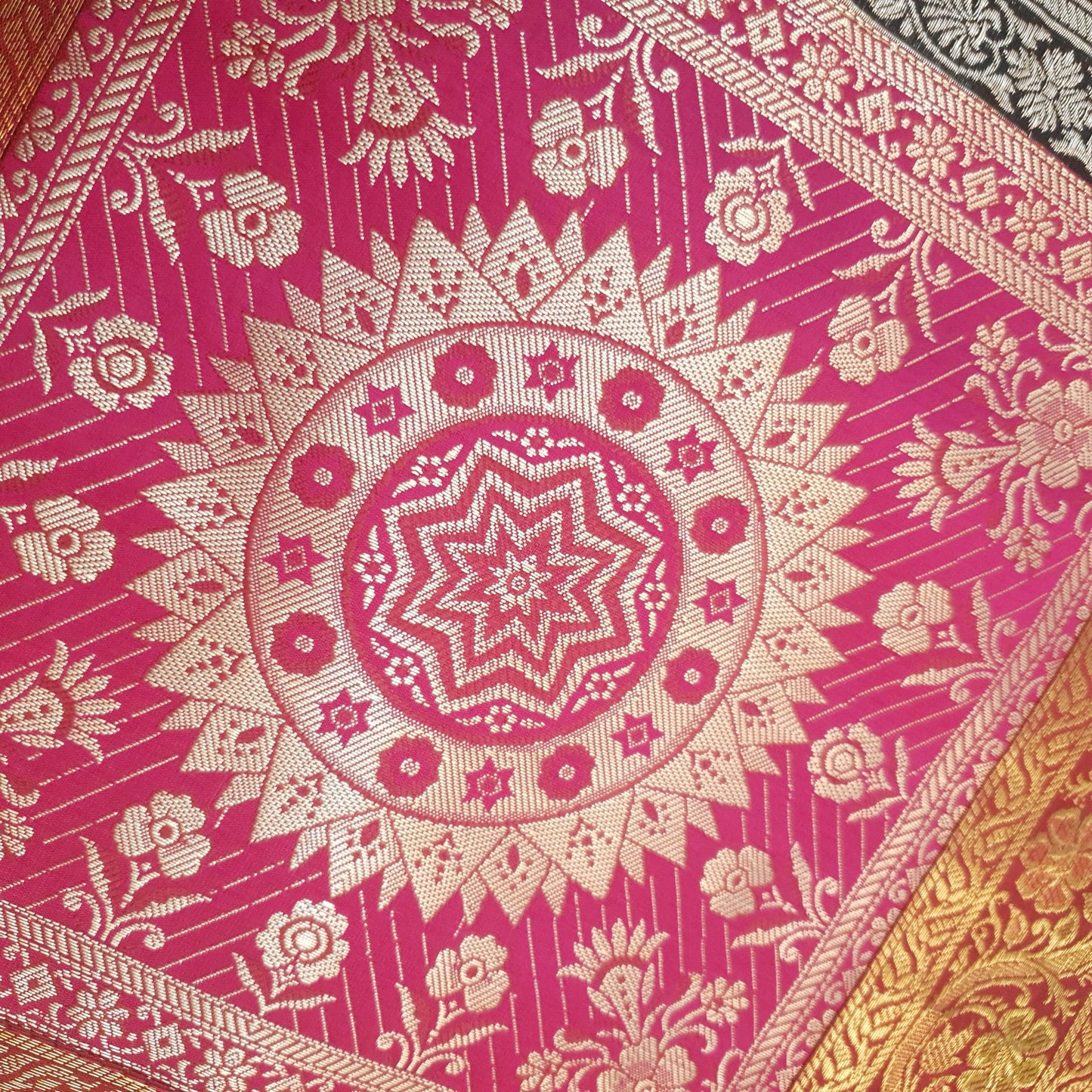 Dining Table Runner Mandala Elephant Woven Zari Brocade Banarasi Multi Color