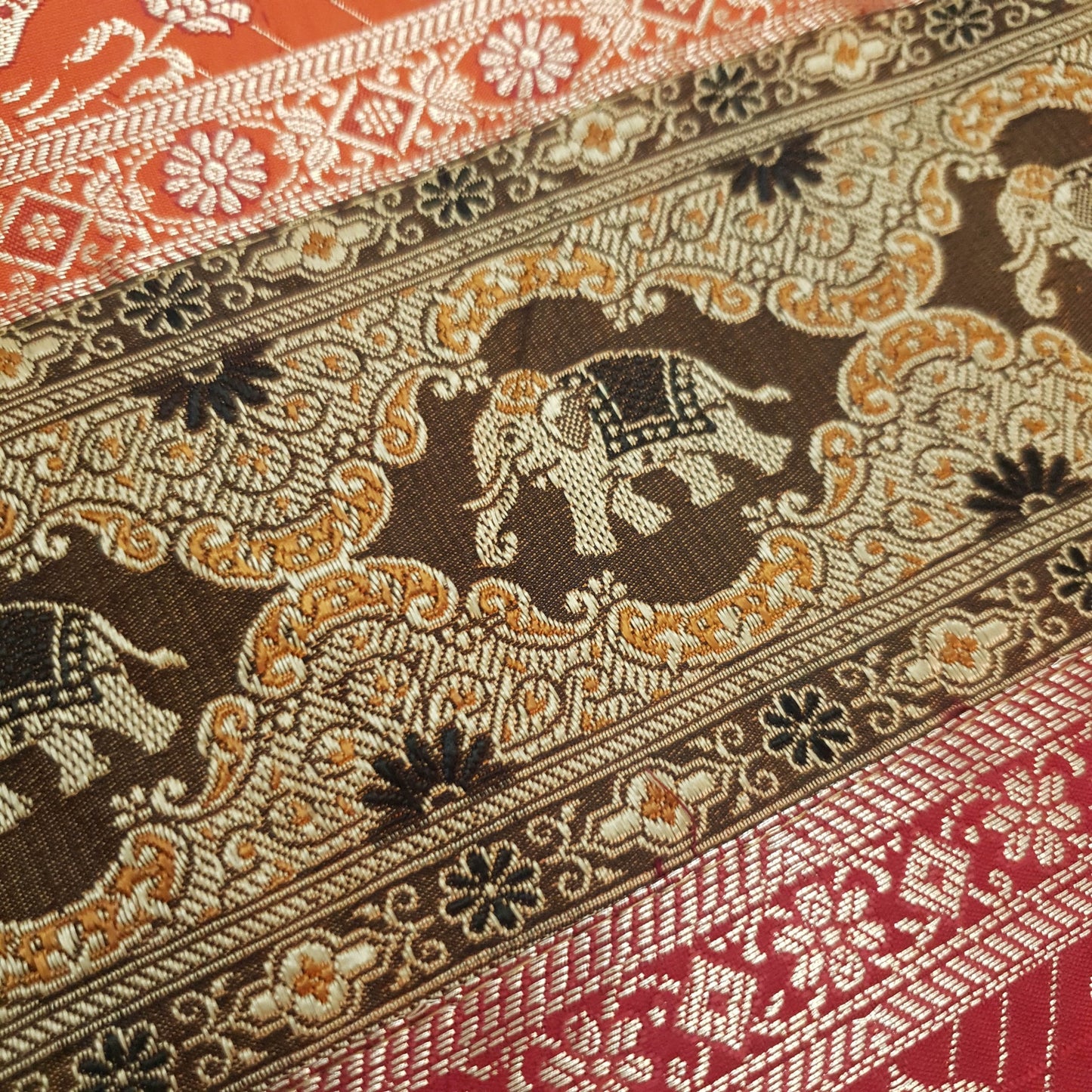 Dining Table Runner Mandala Elephant Woven Zari Brocade Banarasi Multi Color