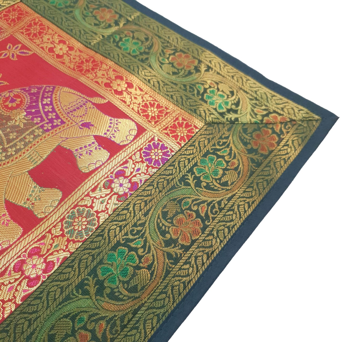Dining Table Runner Zari Brocade Banarasi Decor Cover Elephant Woven Multi Color