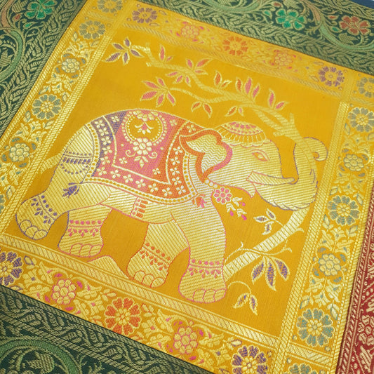 Dining Table Runner Zari Brocade Banarasi Decor Cover Elephant Woven Multi Color