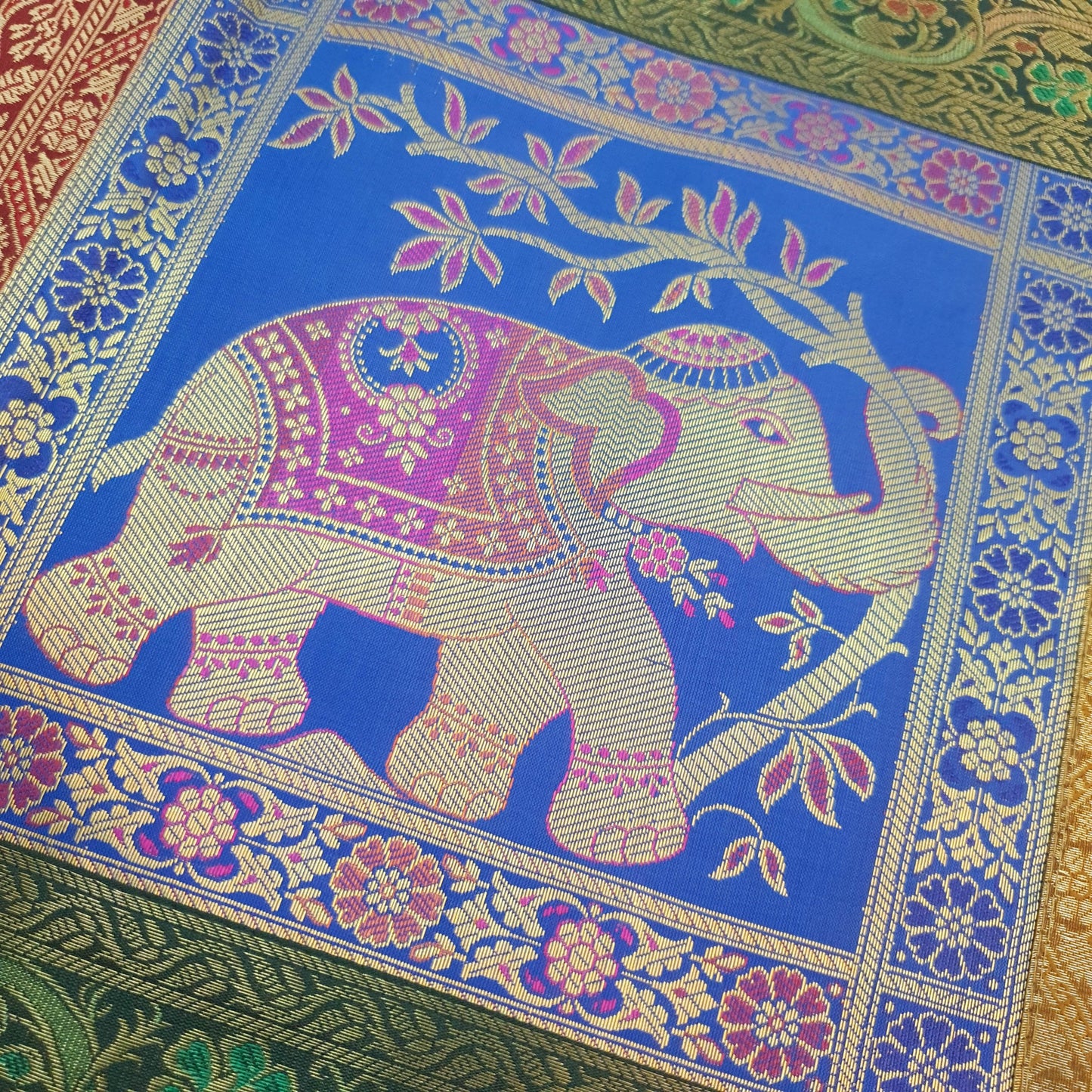Dining Table Runner Zari Brocade Banarasi Decor Cover Elephant Woven Multi Color