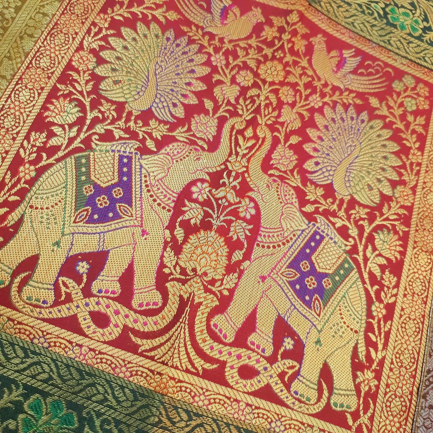 Dining Table Runner Zari Brocade Banarasi Decor Cover Elephant Woven Multi Color