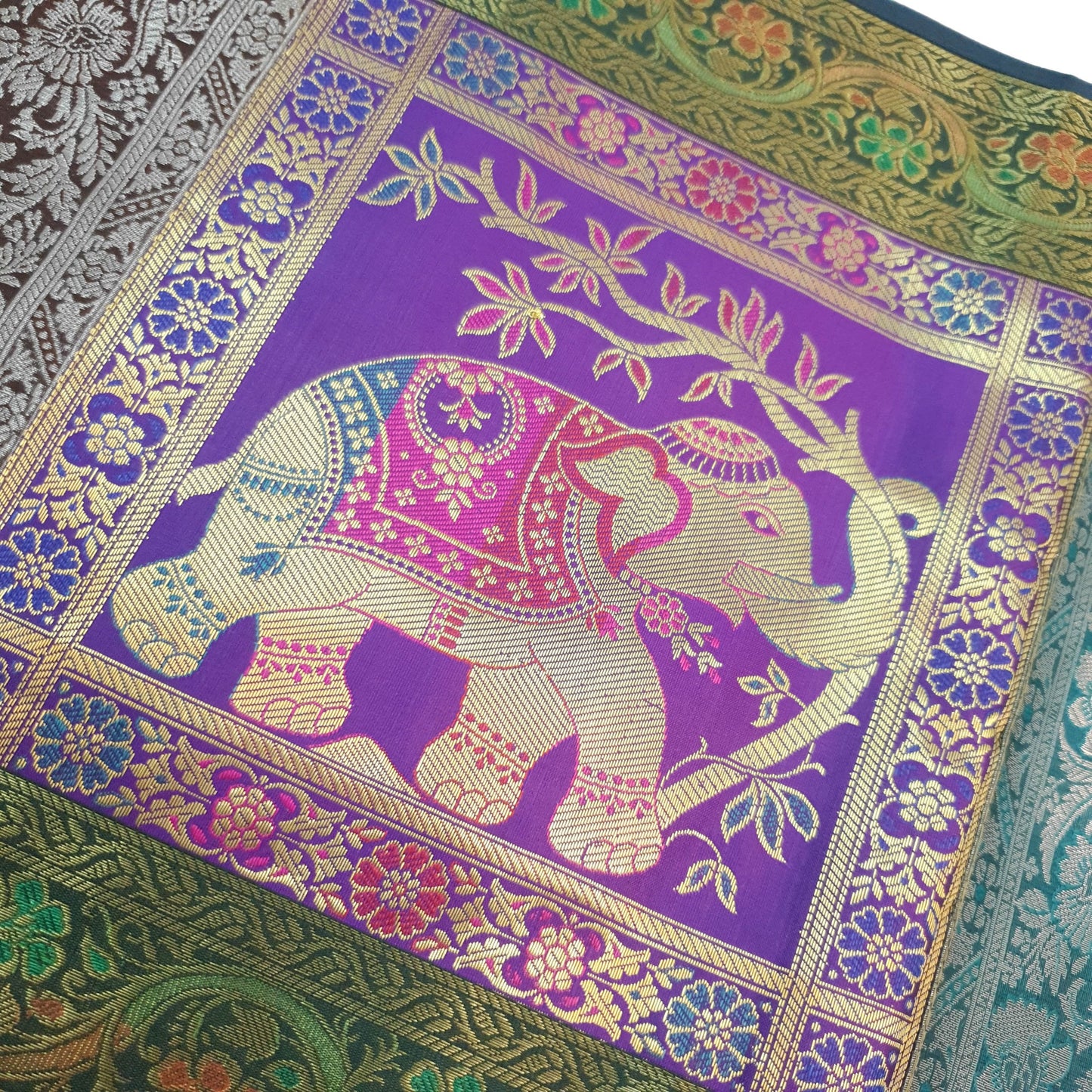 Dining Table Runner Zari Brocade Banarasi Decor Cover Elephant Woven Multi Color