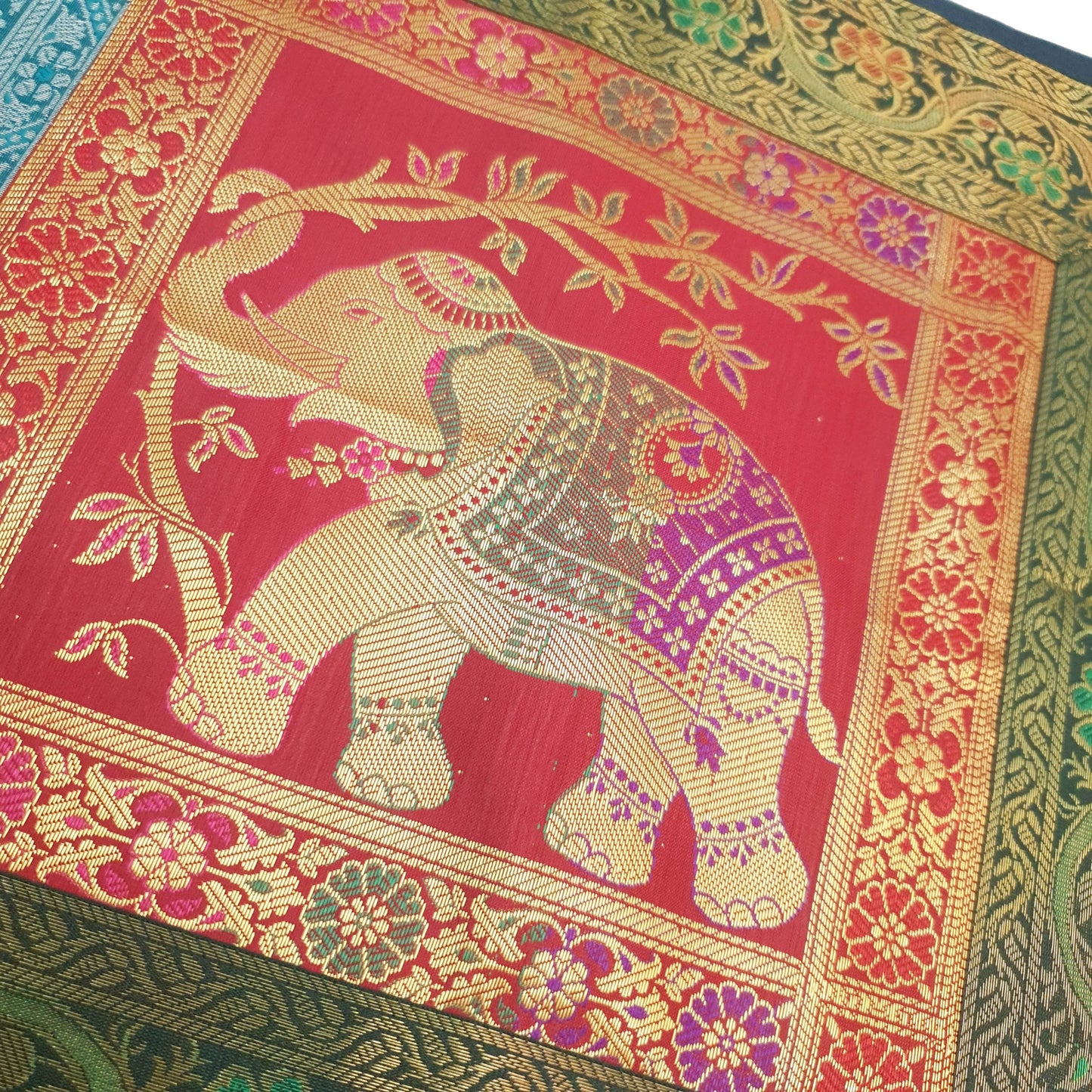 Dining Table Runner Zari Brocade Banarasi Decor Cover Elephant Woven Multi Color