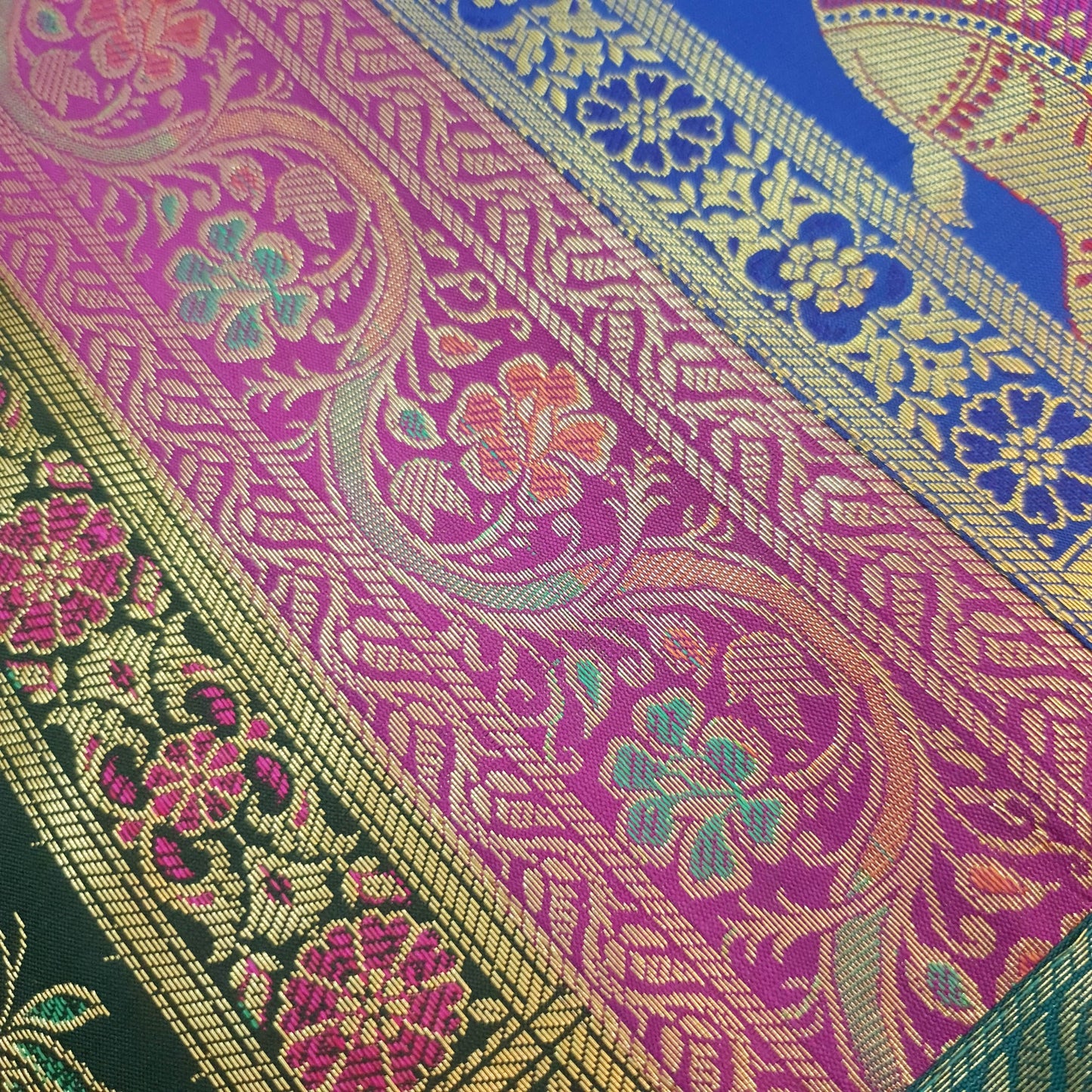 Dining Table Runner Woven Elephant Zari Brocade Banarasi Cover Decor Multi Color