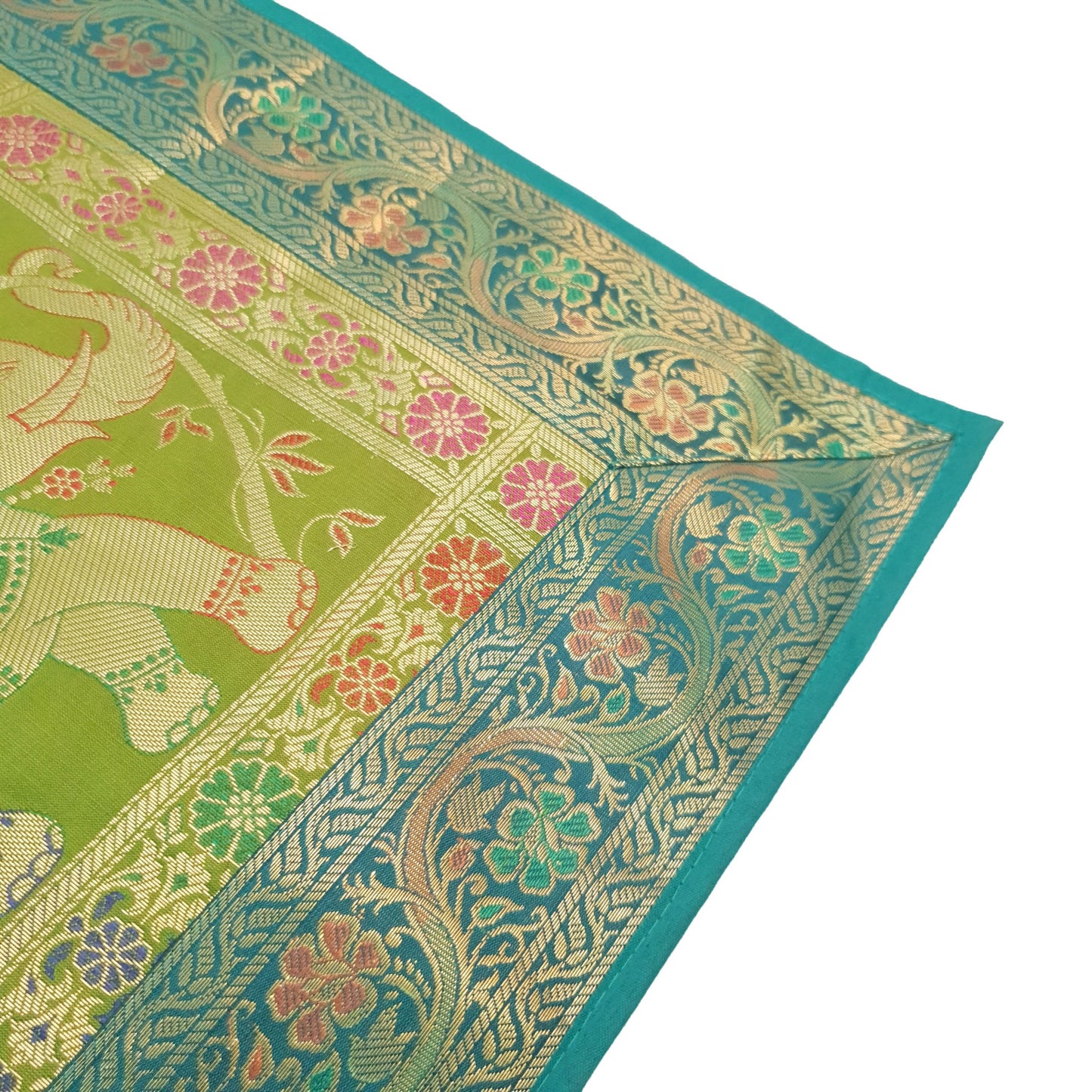 Dining Table Runner Woven Elephant Zari Brocade Banarasi Cover Decor Multi Color