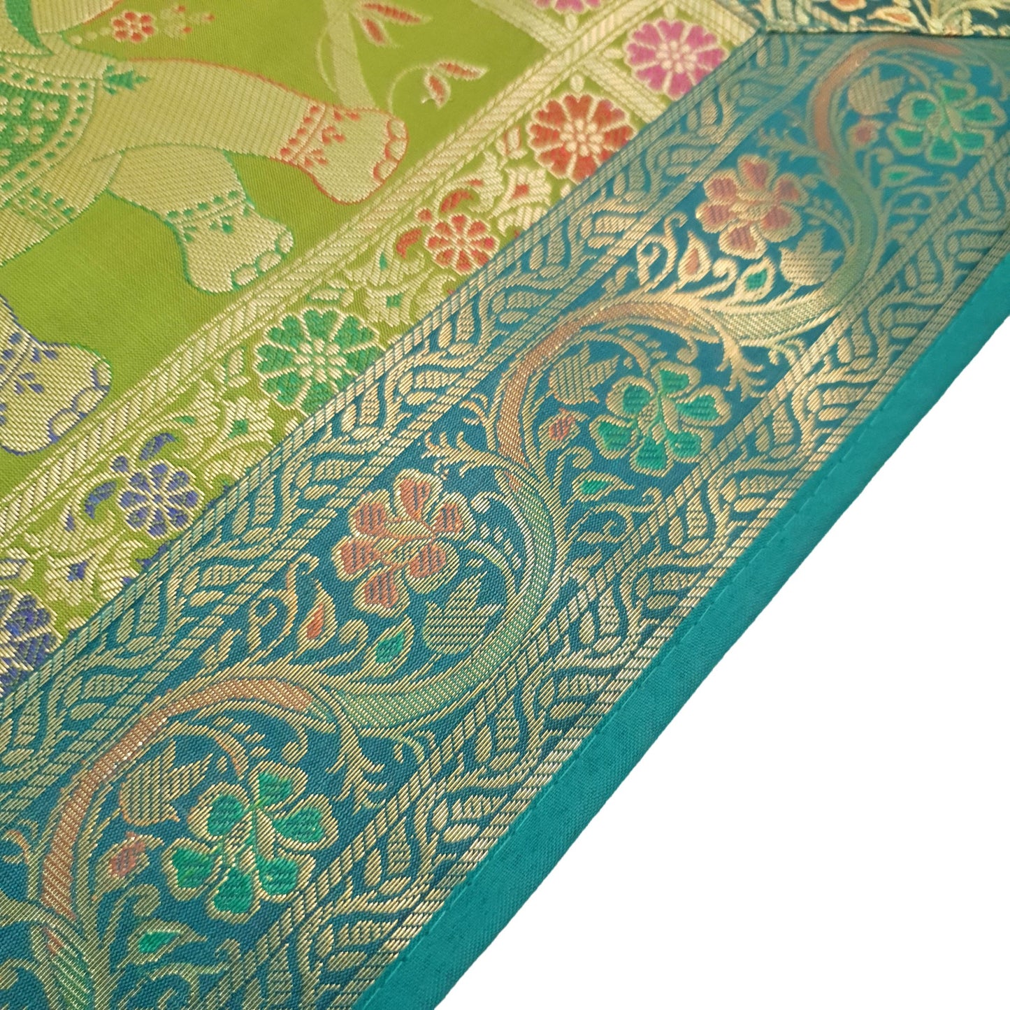 Dining Table Runner Woven Elephant Zari Brocade Banarasi Cover Decor Multi Color