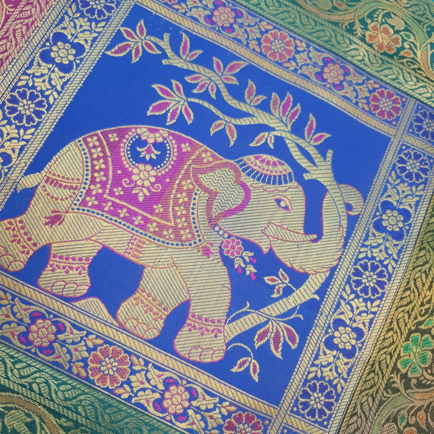 Dining Table Runner Woven Elephant Zari Brocade Banarasi Cover Decor Multi Color