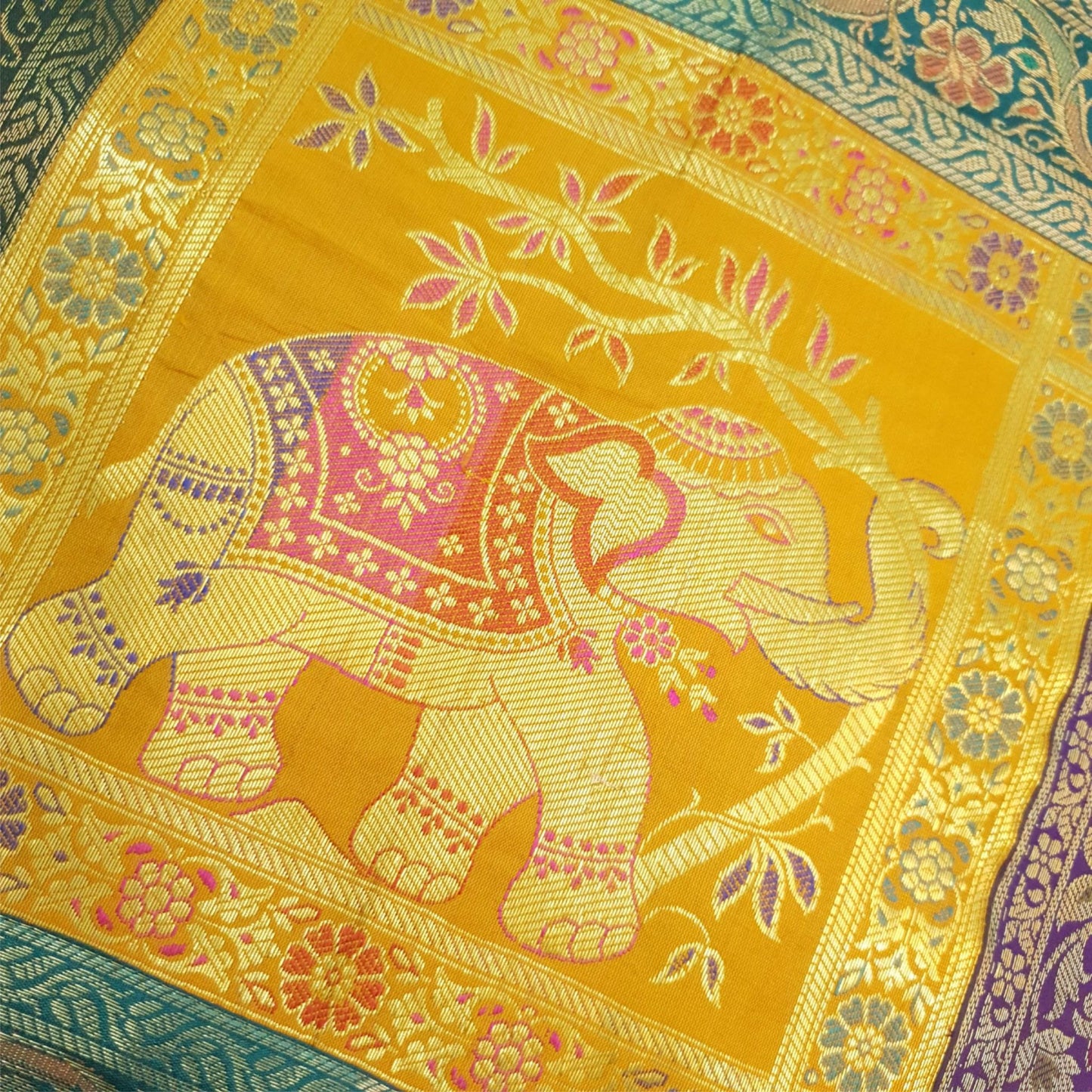 Dining Table Runner Woven Elephant Zari Brocade Banarasi Cover Decor Multi Color