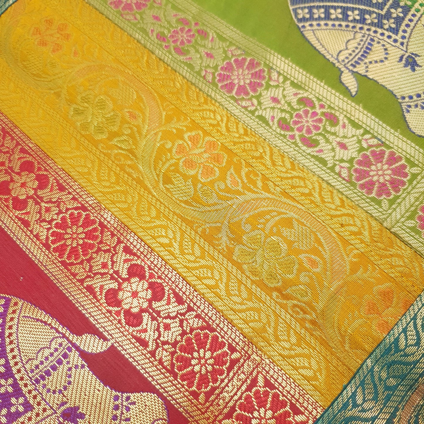 Dining Table Runner Woven Elephant Zari Brocade Banarasi Cover Decor Multi Color