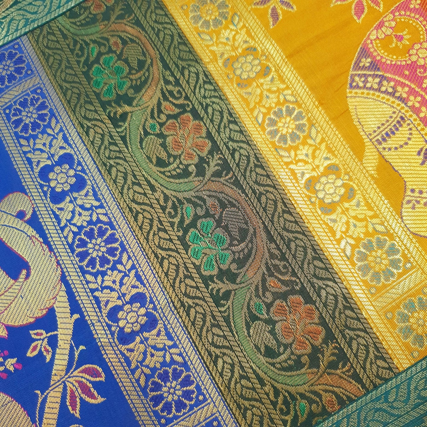 Dining Table Runner Woven Elephant Zari Brocade Banarasi Cover Decor Multi Color