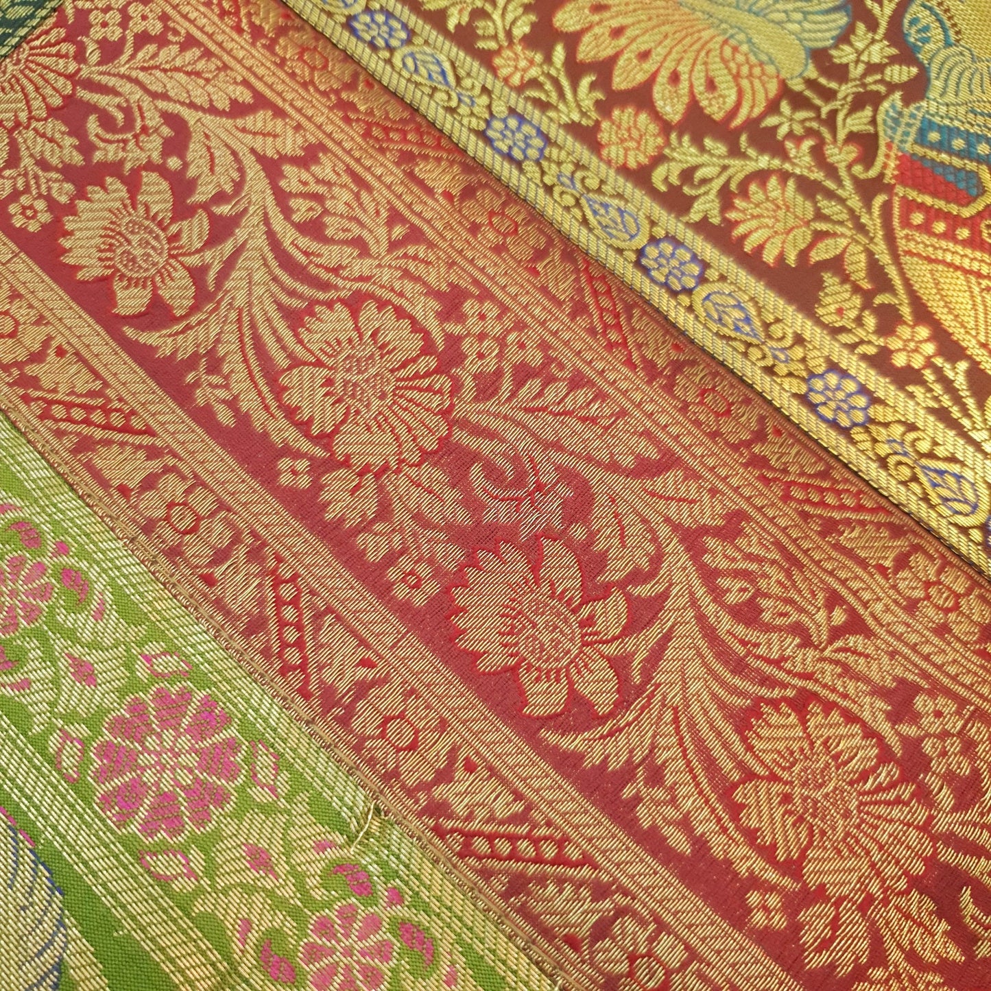 Dining Table Runner Zari Brocade Elephant Woven Banarasi Cover Decor Multi Color