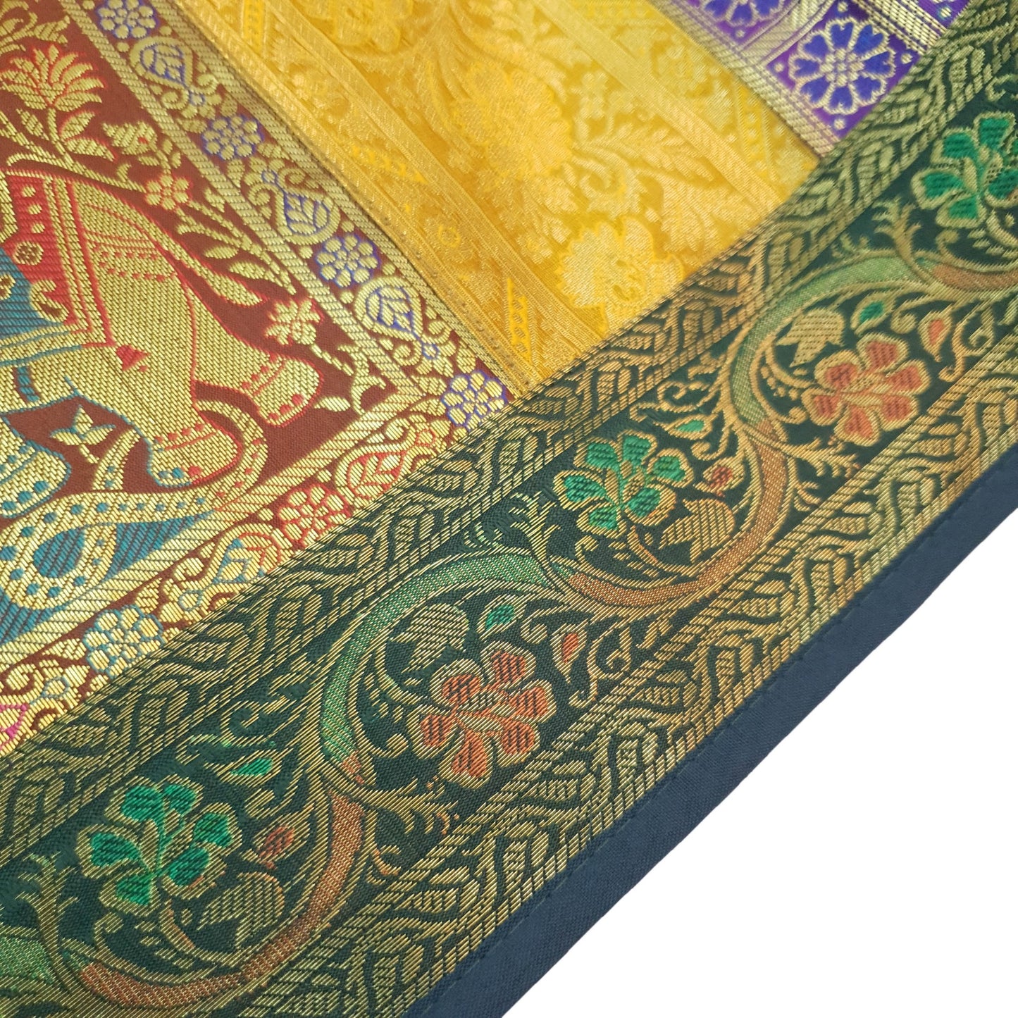 Dining Table Runner Zari Brocade Elephant Woven Banarasi Cover Decor Multi Color