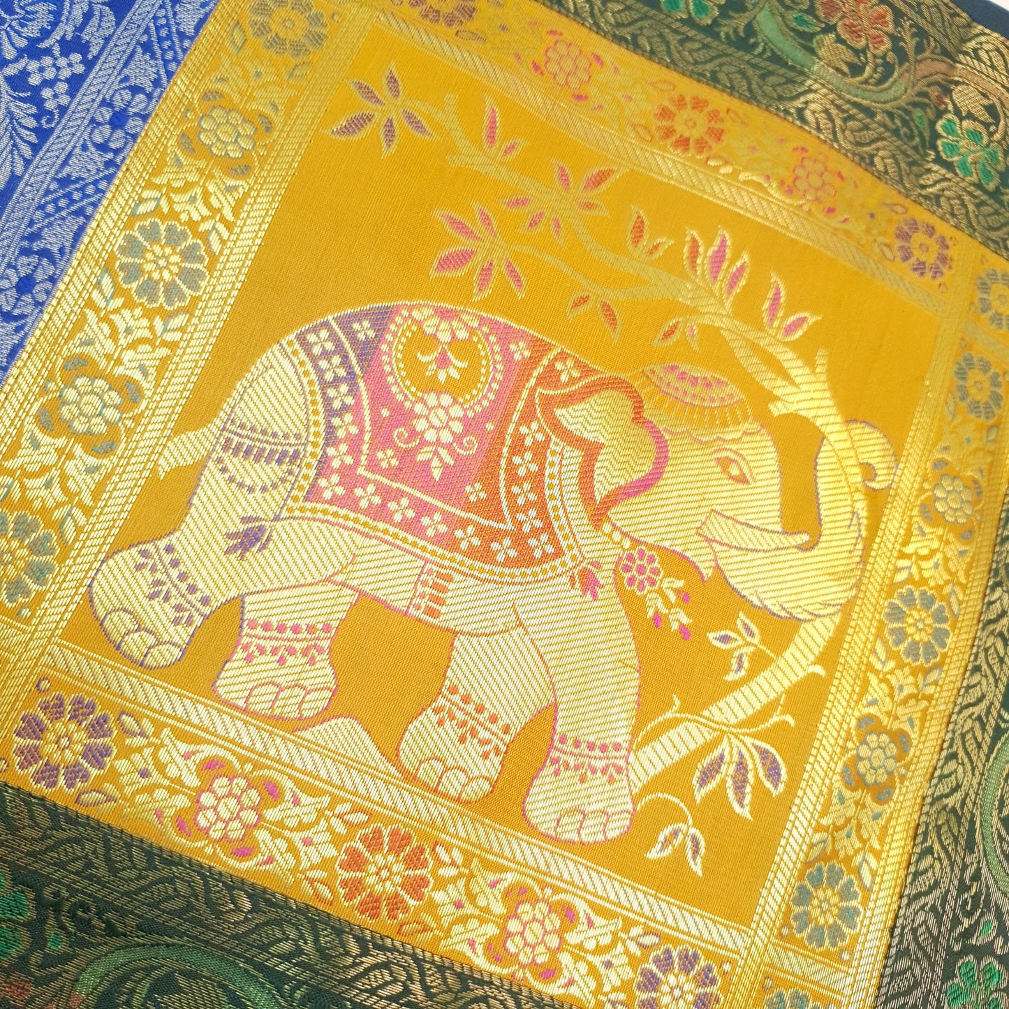 Dining Table Runner Zari Brocade Elephant Woven Banarasi Cover Decor Multi Color