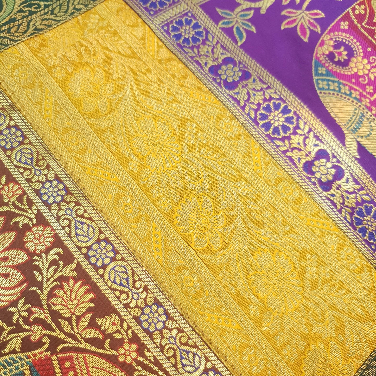 Dining Table Runner Zari Brocade Elephant Woven Banarasi Cover Decor Multi Color