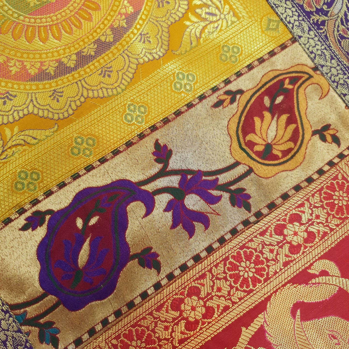 Dining Table Runner Zari Brocade Banarasi Elephant & mandala Woven Multi Color