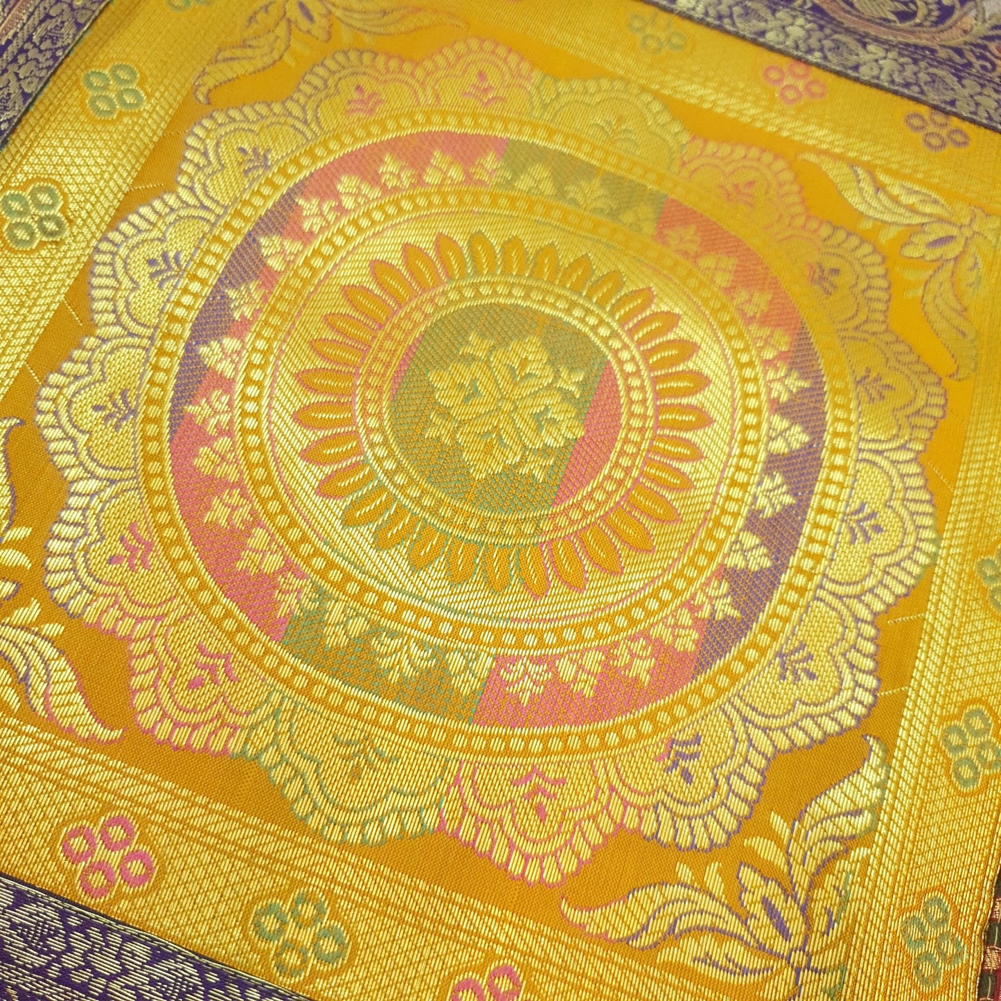 Dining Table Runner Zari Brocade Banarasi Elephant & mandala Woven Multi Color