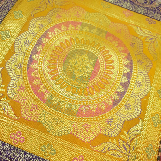 Dining Table Runner Zari Brocade Banarasi Elephant & mandala Woven Multi Color