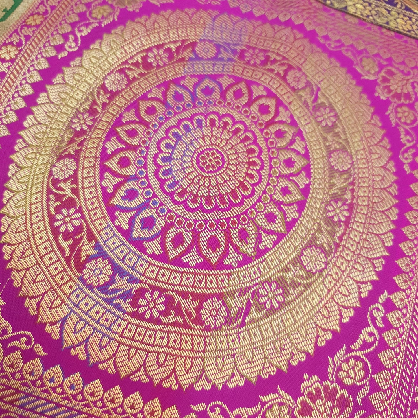 Dining Table Runner Zari Brocade Banarasi Elephant & mandala Woven Multi Color