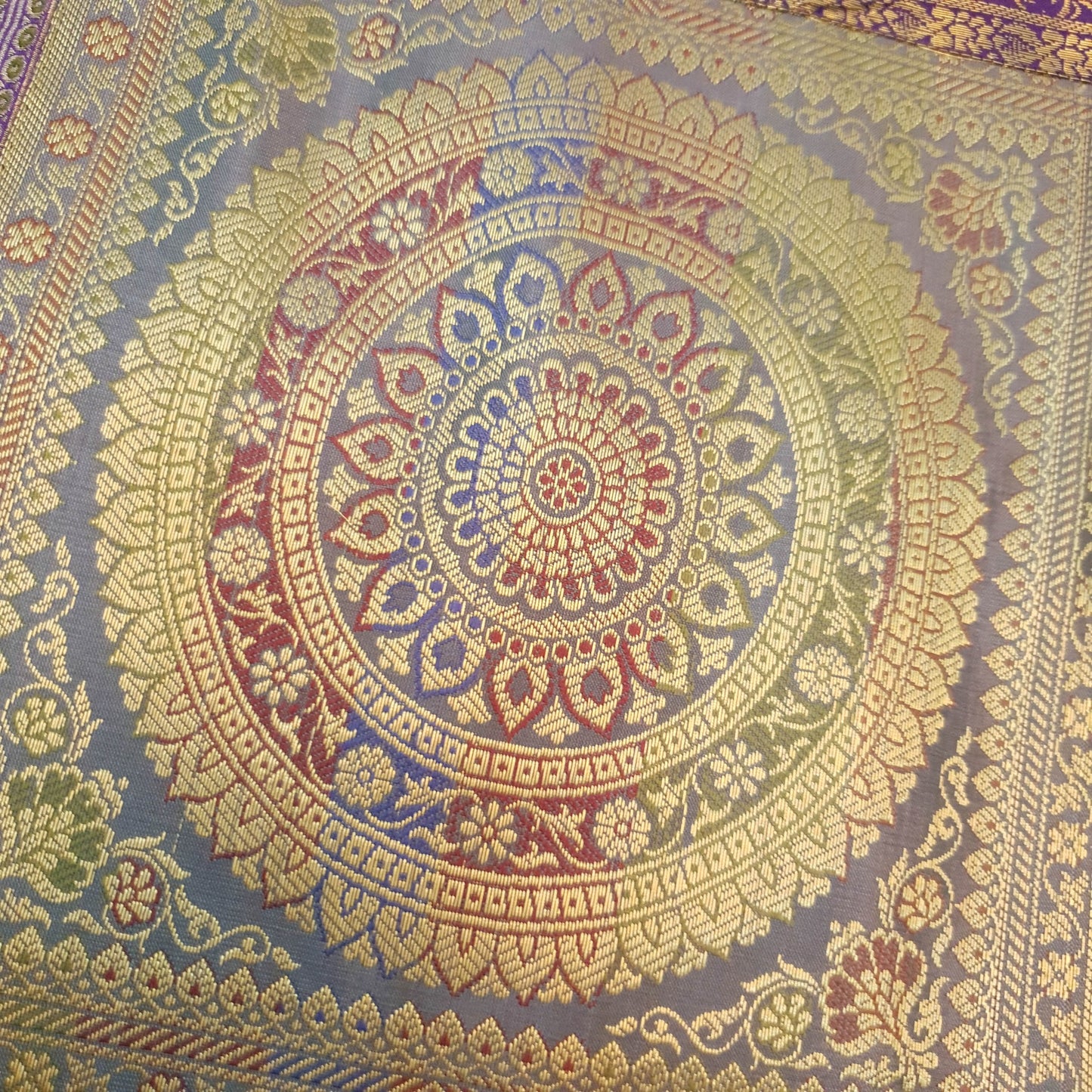 Dining Table Runner Zari Brocade Banarasi Elephant & mandala Woven Multi Color