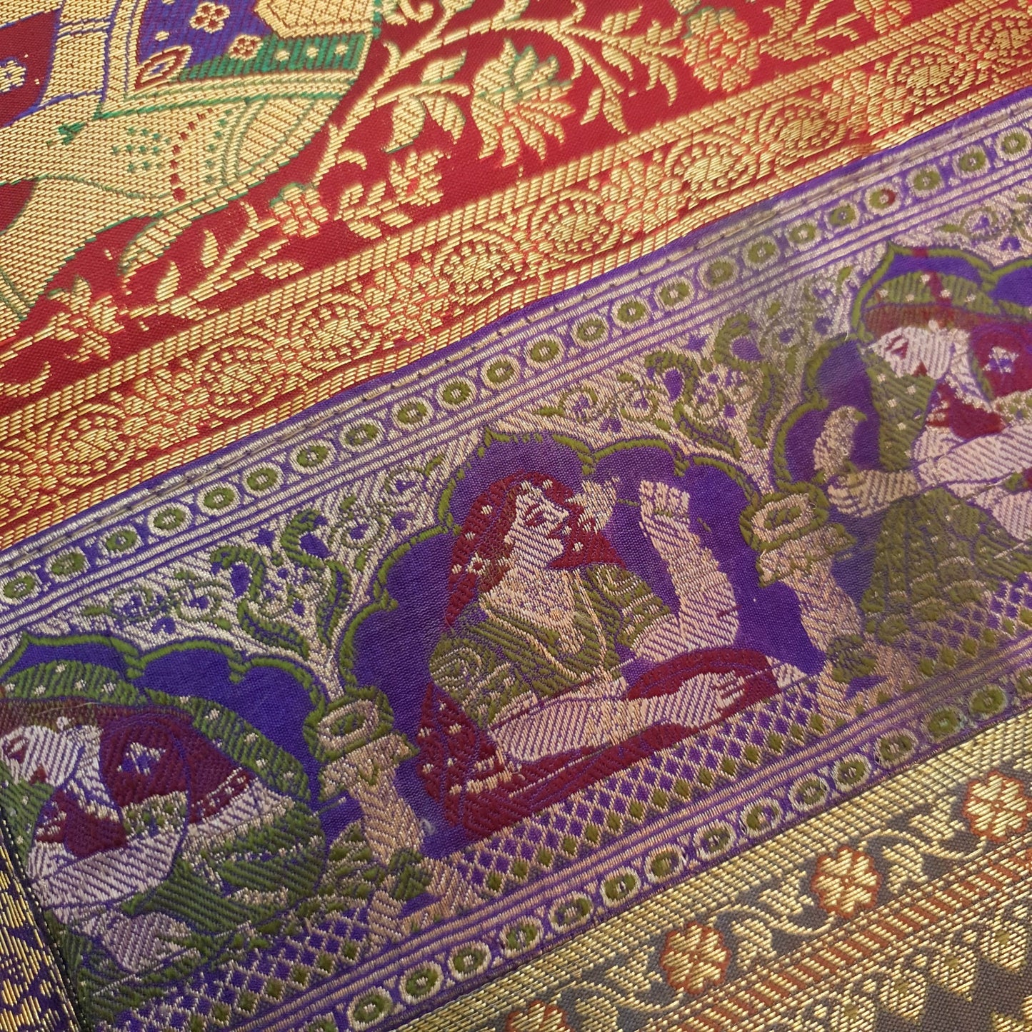 Dining Table Runner Zari Brocade Banarasi Elephant & mandala Woven Multi Color