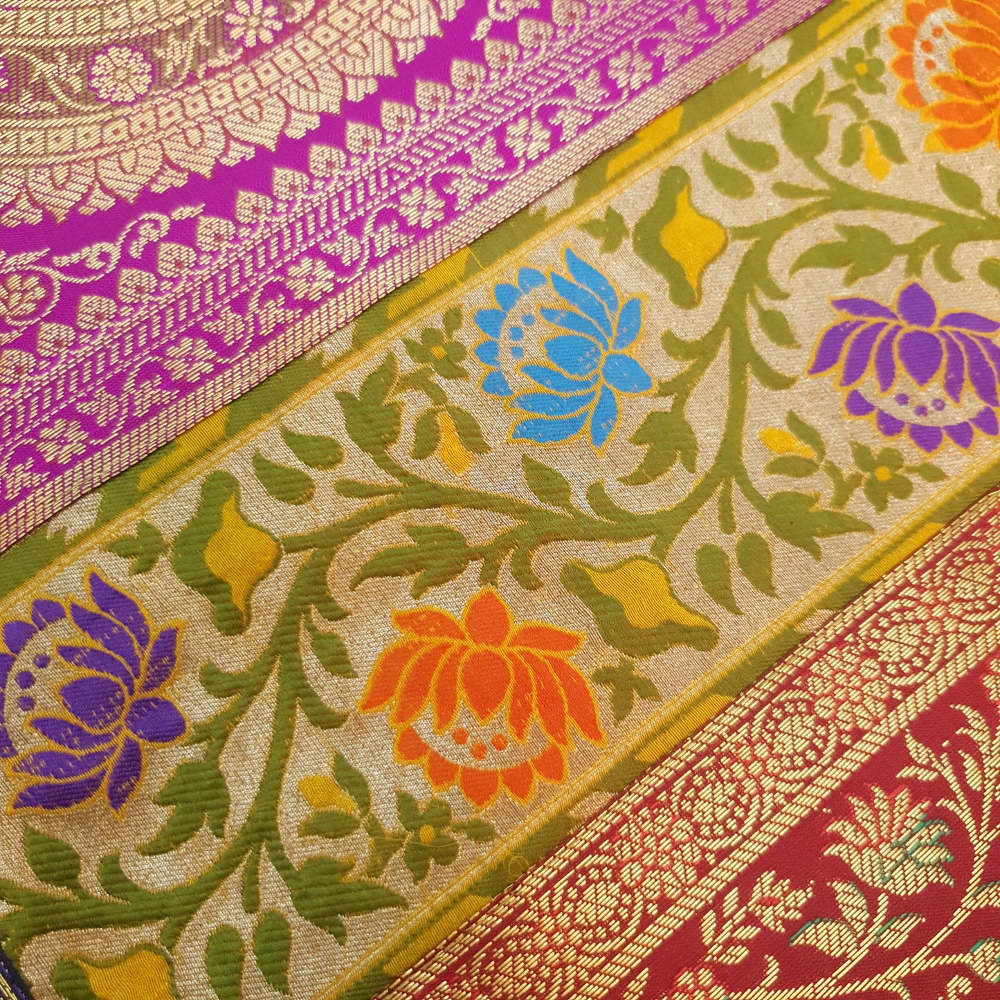 Dining Table Runner Zari Brocade Banarasi Elephant & mandala Woven Multi Color