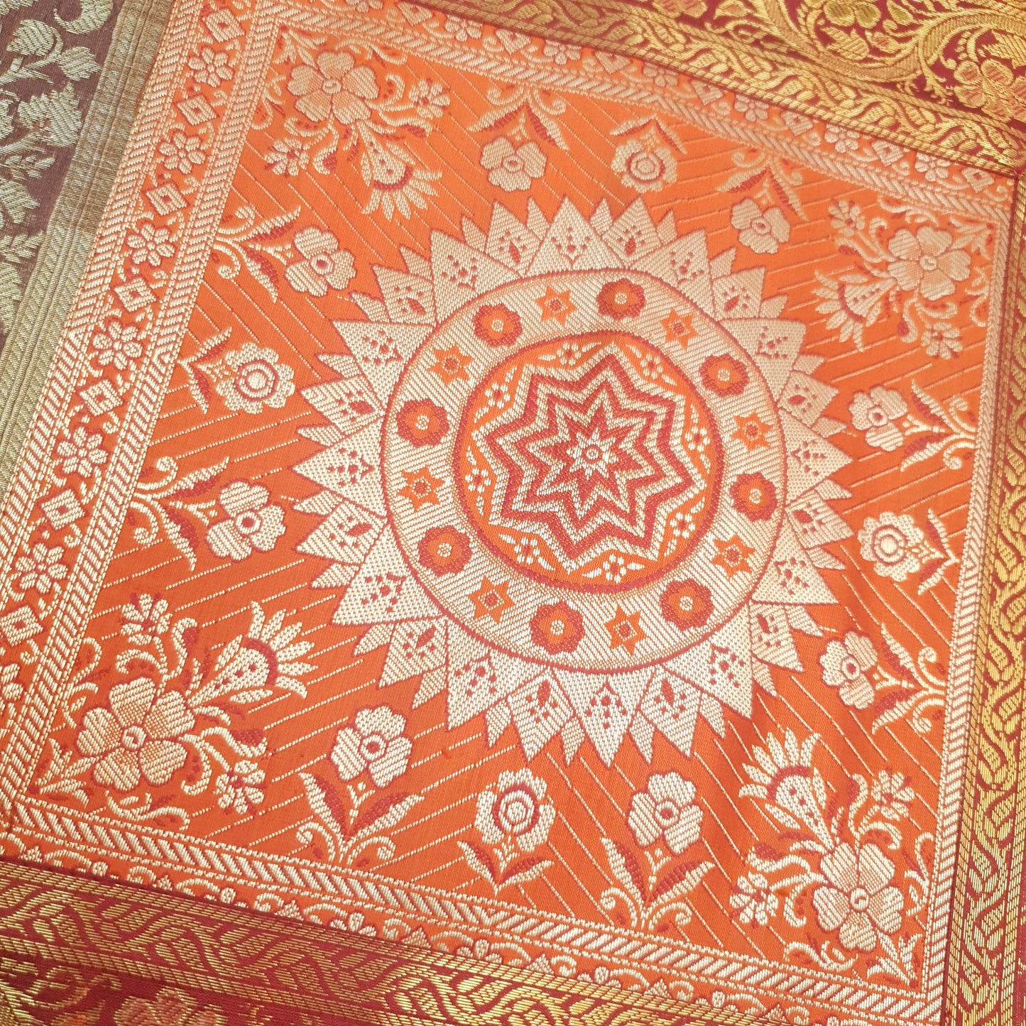 Dining Table Runner Woven Elephant & Mandala Zari Brocade Banarasi Multi Color