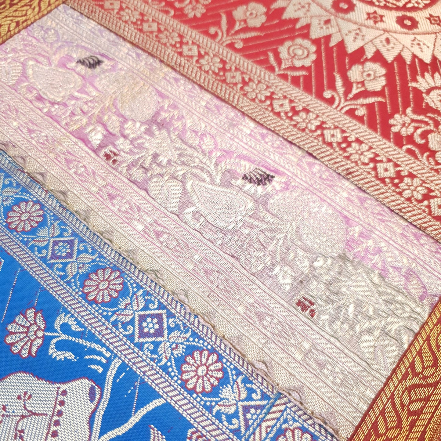 Dining Table Runner Woven Elephant & Mandala Zari Brocade Banarasi Multi Color