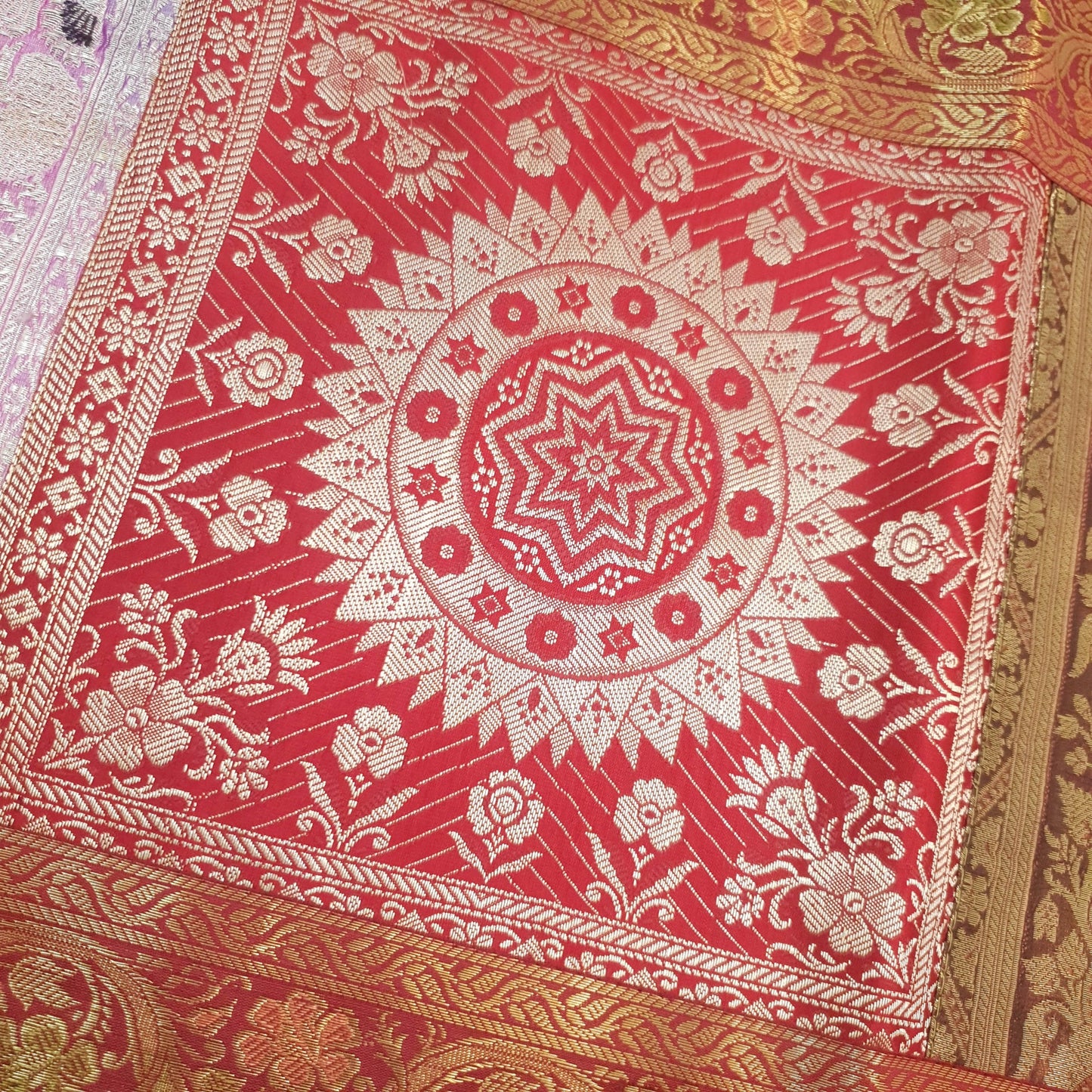 Dining Table Runner Woven Elephant & Mandala Zari Brocade Banarasi Multi Color