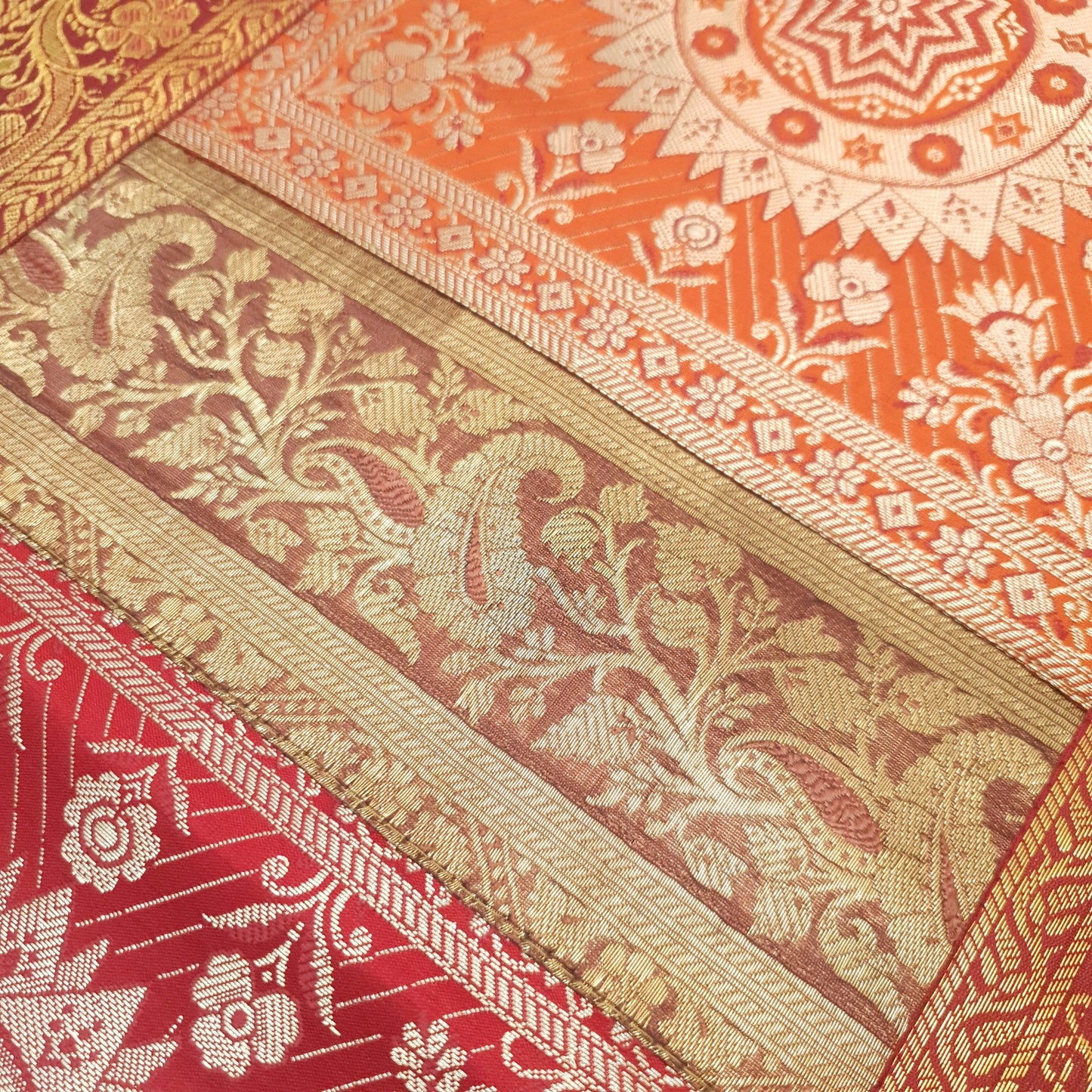 Dining Table Runner Woven Elephant & Mandala Zari Brocade Banarasi Multi Color