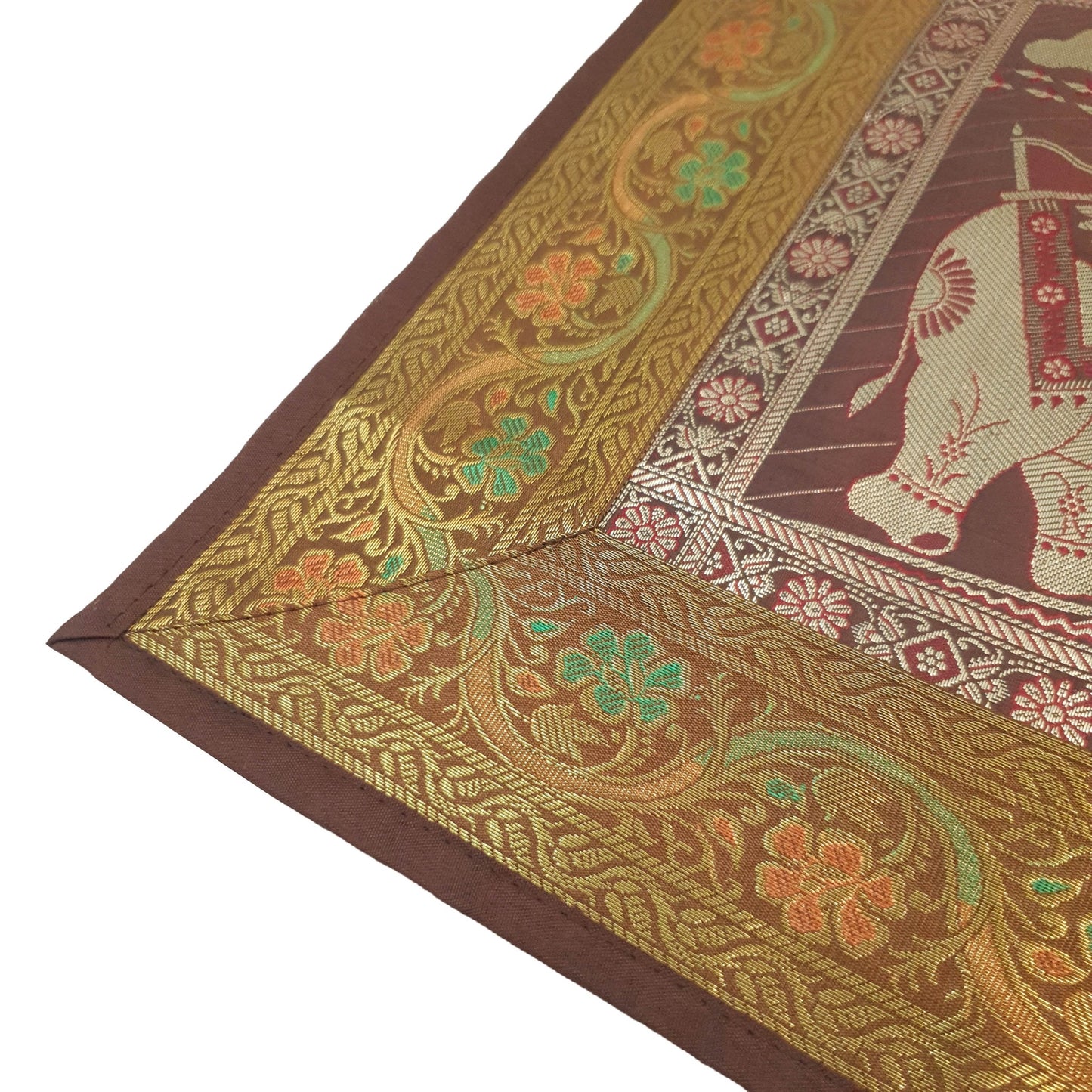 Dining Table Runner Elephant Woven Zari Brocade Banarasi Decor Cover Multi Color