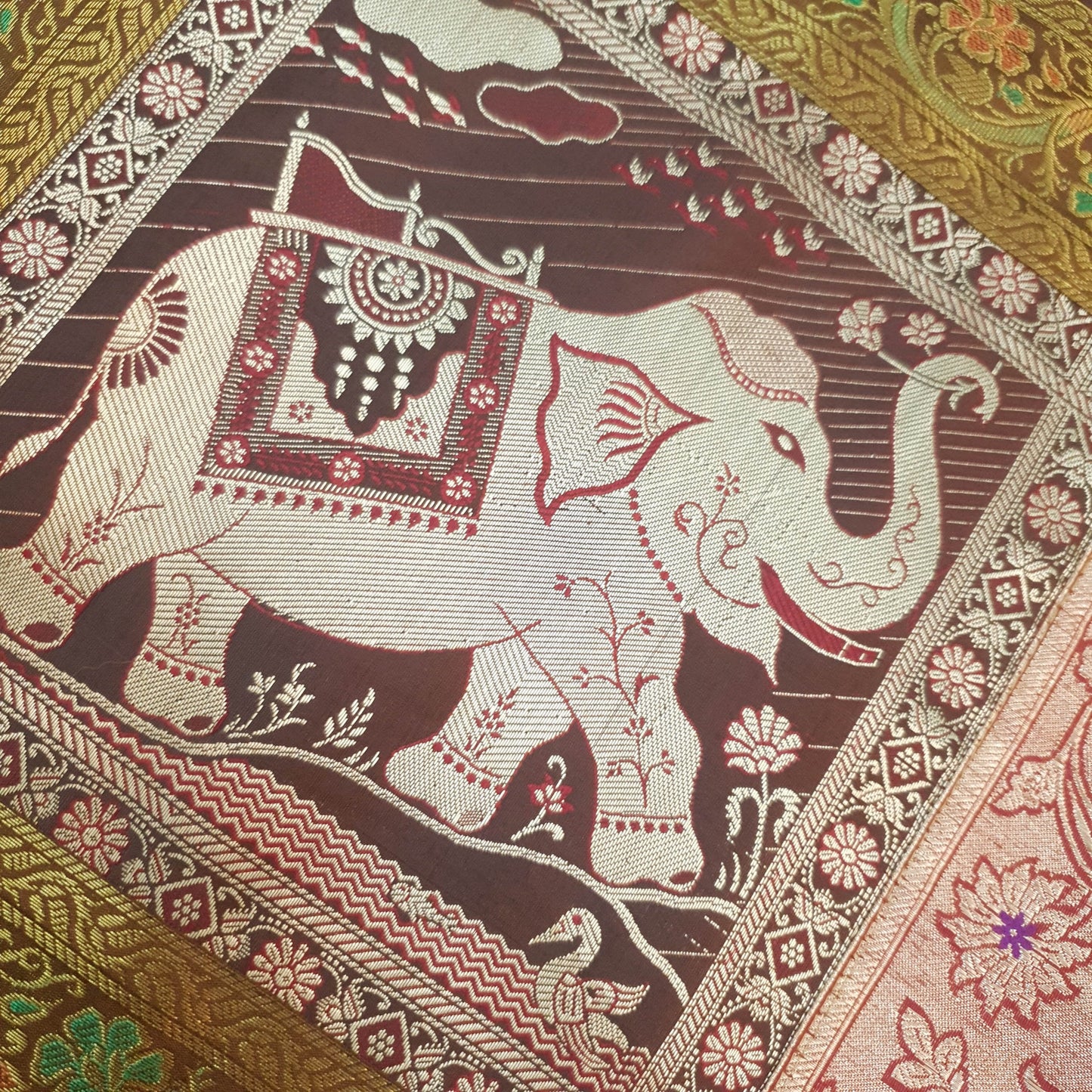 Dining Table Runner Elephant Woven Zari Brocade Banarasi Decor Cover Multi Color