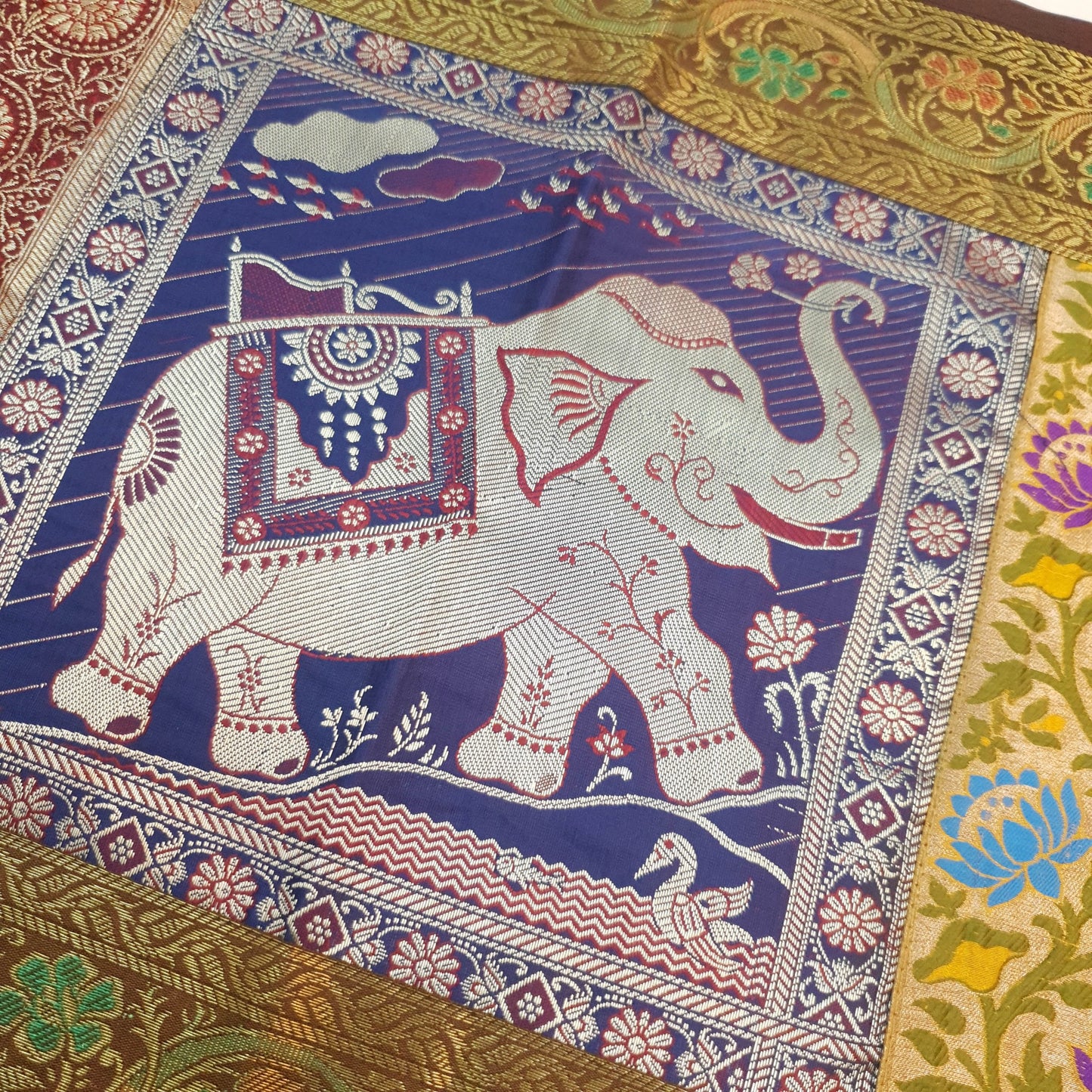 Dining Table Runner Elephant Woven Zari Brocade Banarasi Decor Cover Multi Color