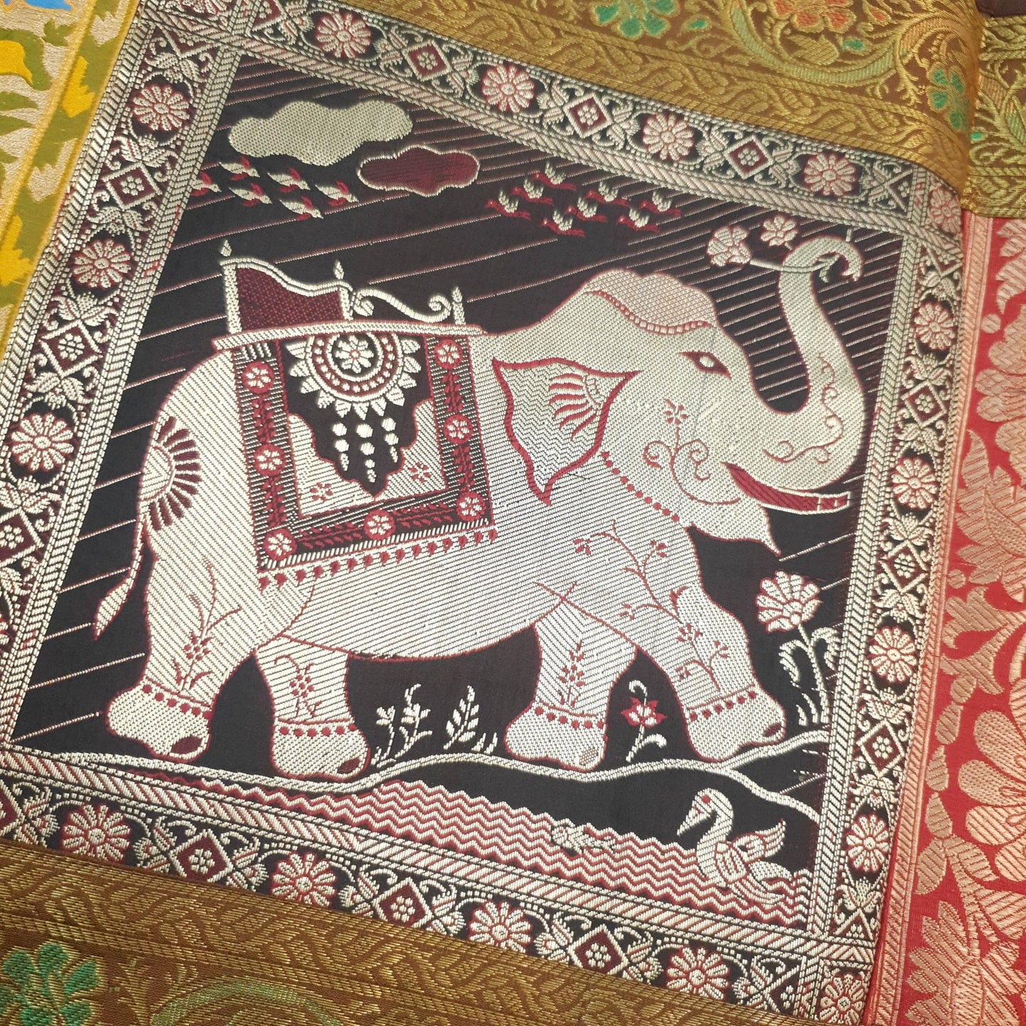 Dining Table Runner Elephant Woven Zari Brocade Banarasi Decor Cover Multi Color