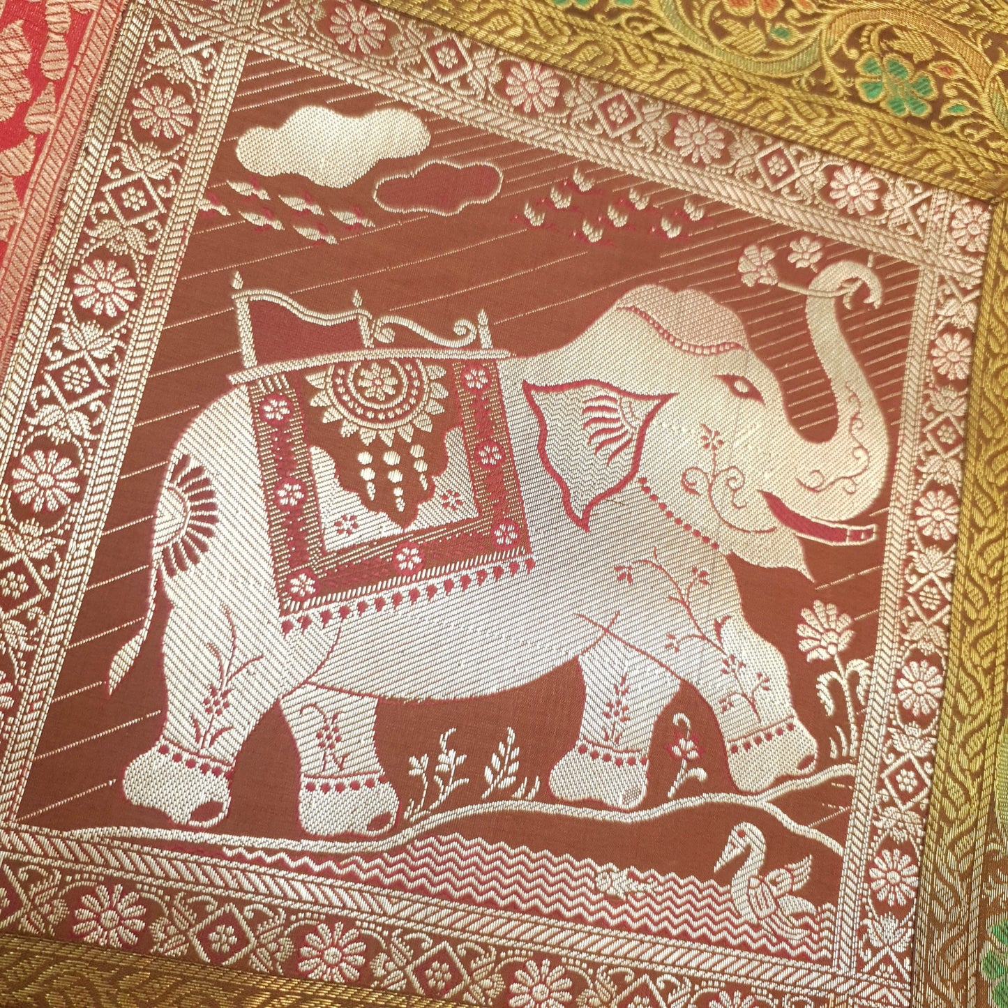 Dining Table Runner Elephant Woven Zari Brocade Banarasi Decor Cover Multi Color