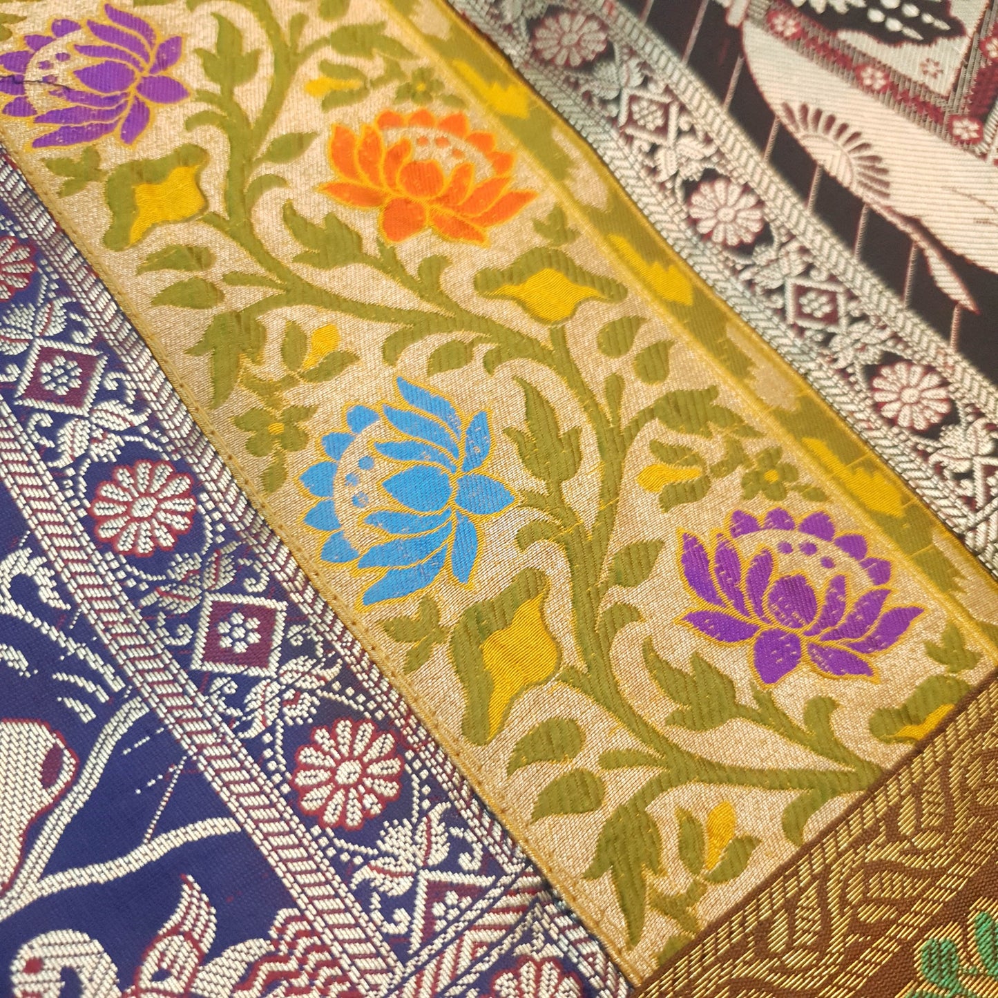 Dining Table Runner Elephant Woven Zari Brocade Banarasi Decor Cover Multi Color