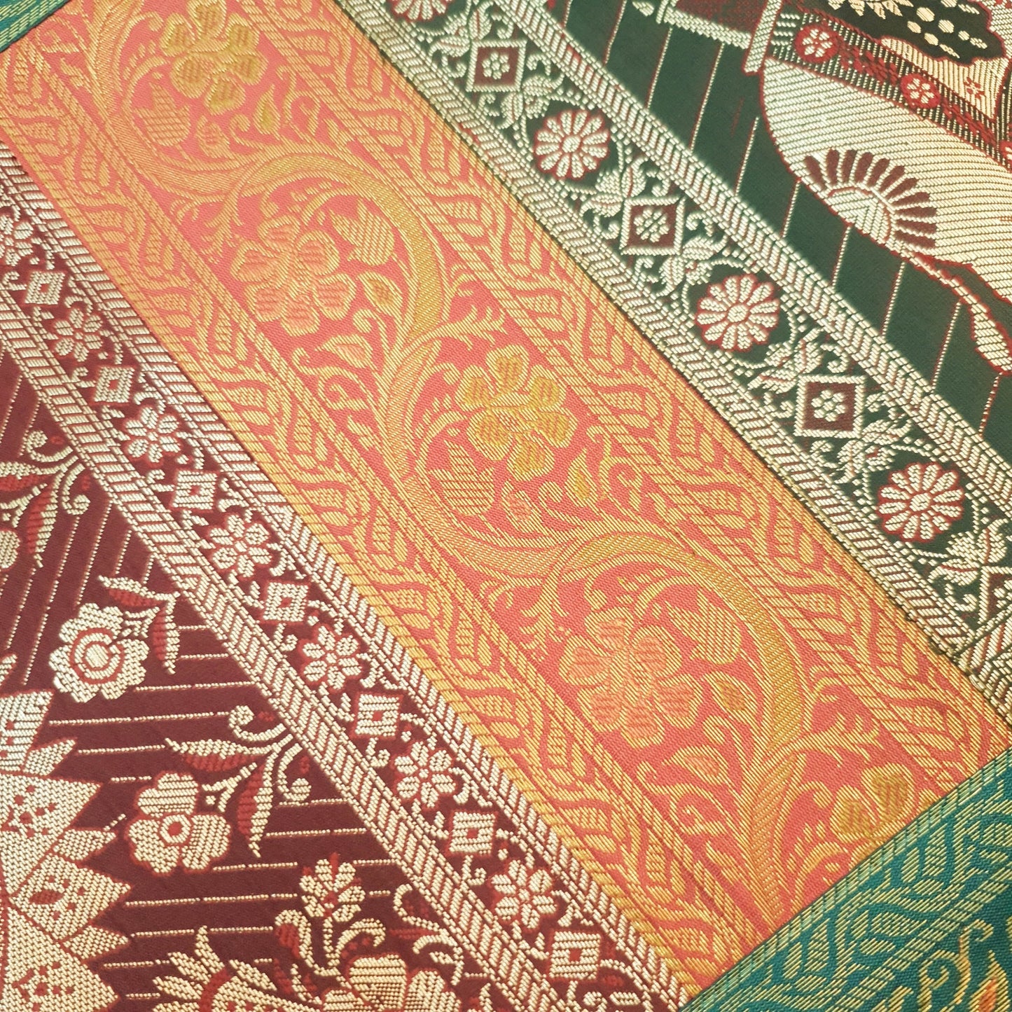 Dining Table Runner Woven Elephant & Mandala Zari Brocade Banarasi Multi Color