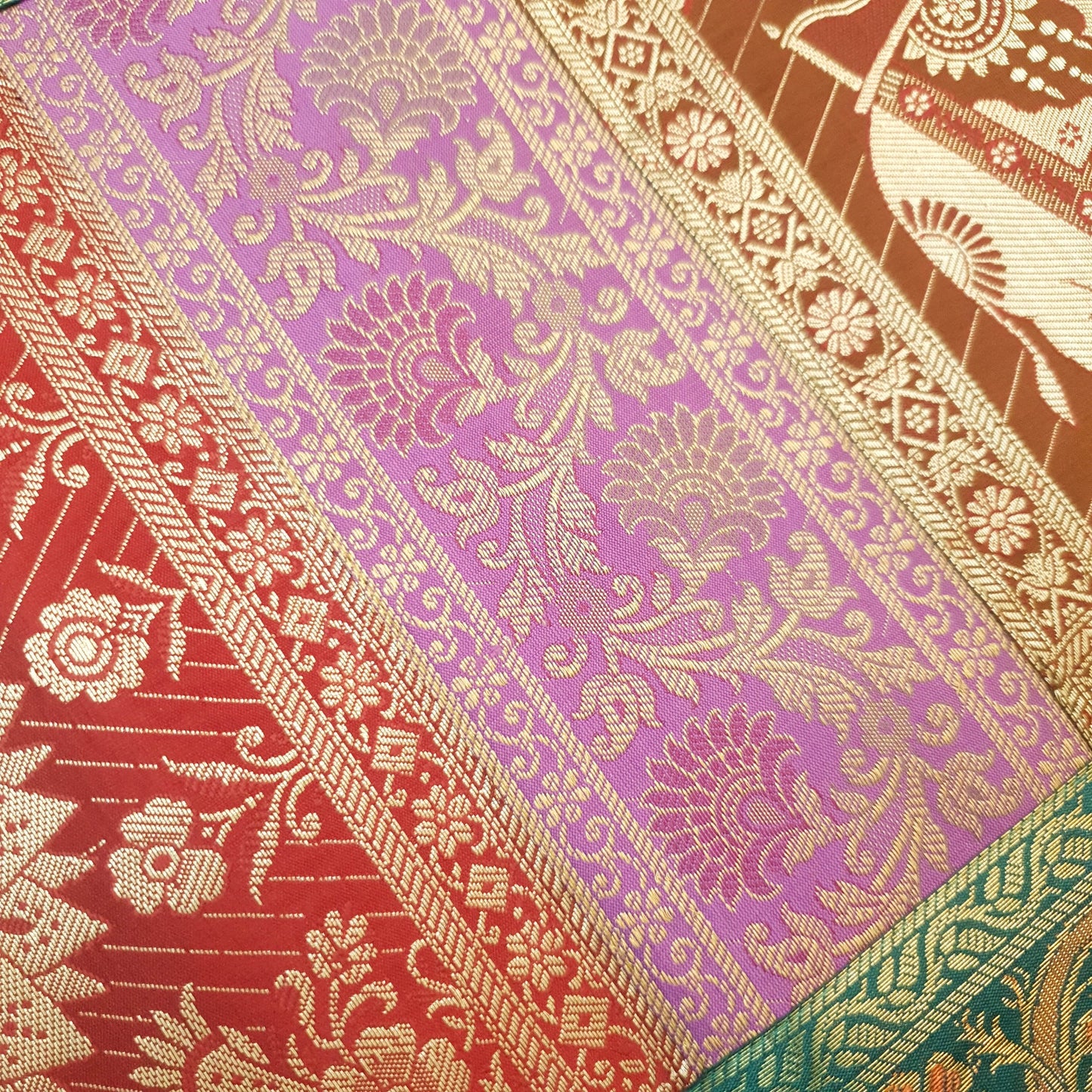 Dining Table Runner Woven Elephant & Mandala Zari Brocade Banarasi Multi Color