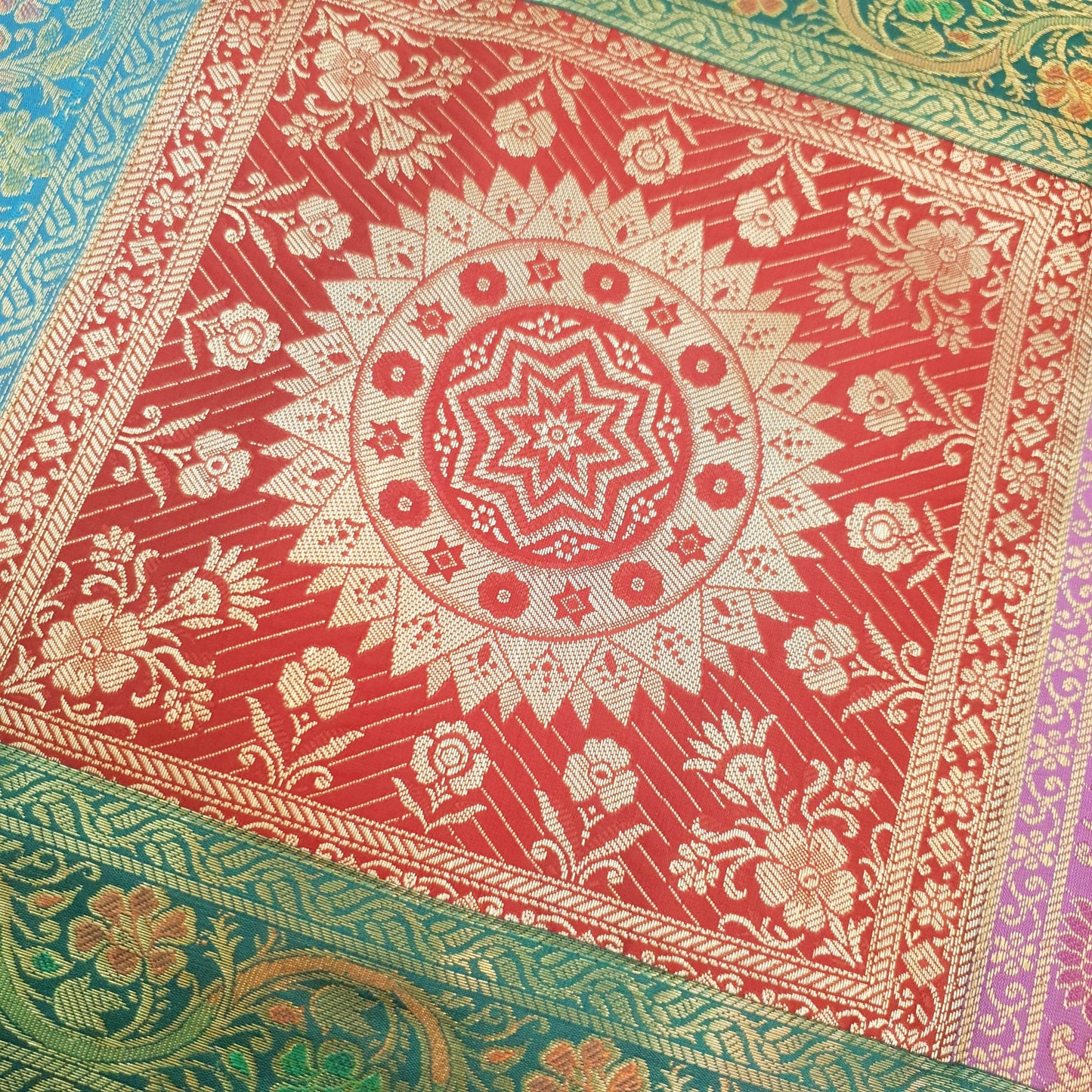 Dining Table Runner Woven Elephant & Mandala Zari Brocade Banarasi Multi Color