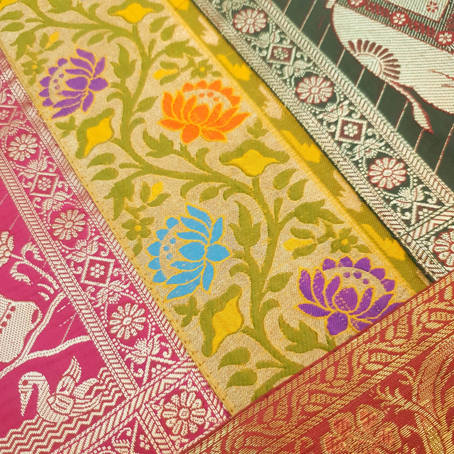 Dining Cover Table Runner Elephant Woven Zari Brocade Banarasi Gift Multi Color