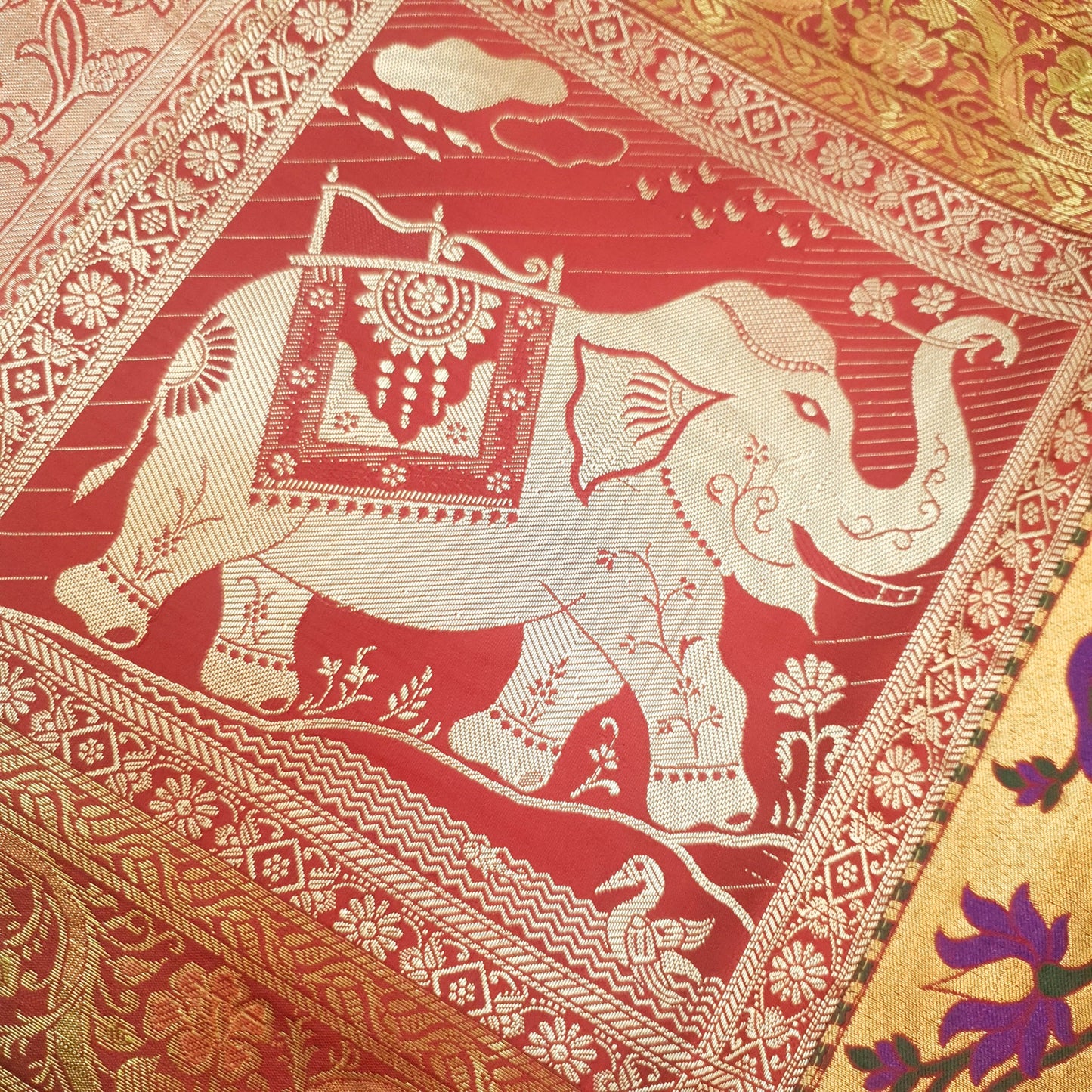 Dining Cover Table Runner Elephant Woven Zari Brocade Banarasi Gift Multi Color