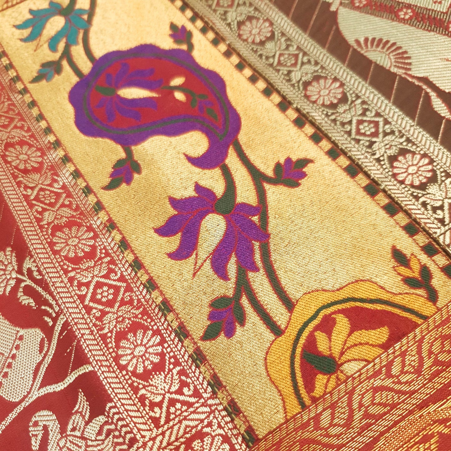 Dining Cover Table Runner Elephant Woven Zari Brocade Banarasi Gift Multi Color