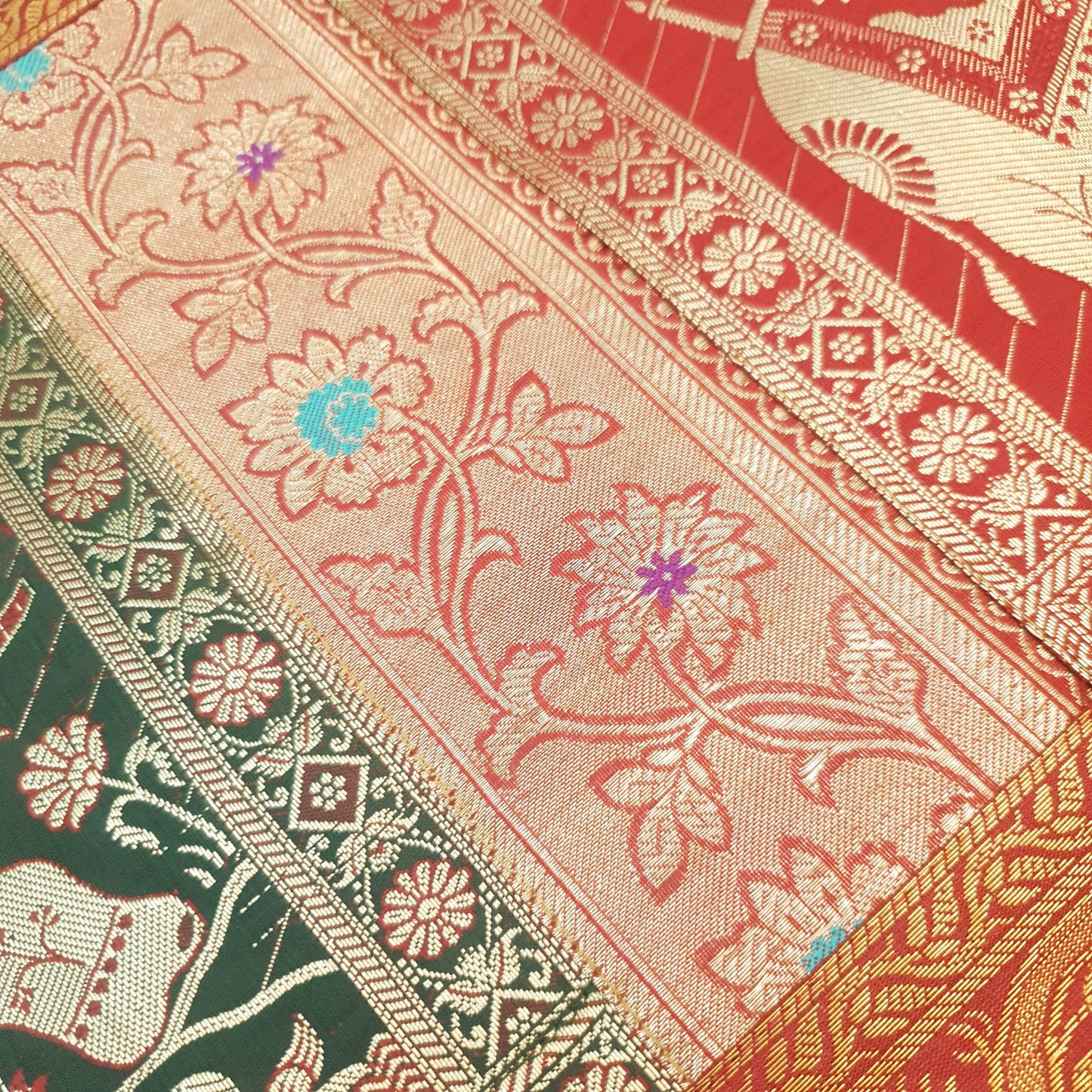 Dining Cover Table Runner Elephant Woven Zari Brocade Banarasi Gift Multi Color